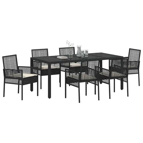 Table et chaises de jardin 6 places en résine tressée avec plateau en verre pour terrasse Noir – ComfortXL Outdoor Living - Image 3