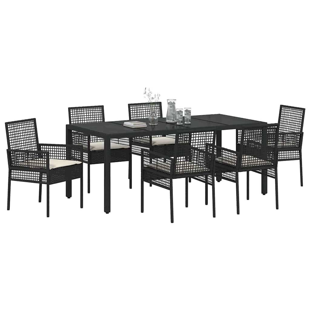 Table et chaises de jardin 6 places en résine tressée avec plateau en verre pour terrasse Noir – ComfortXL Outdoor Living - Image 3