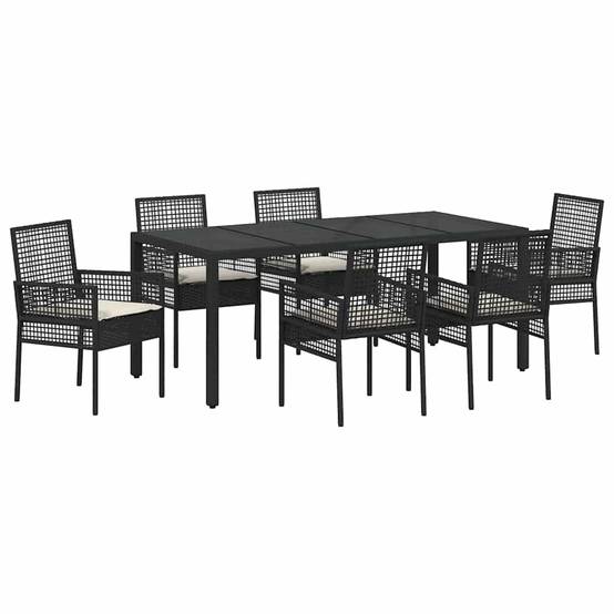 Table et chaises de jardin 6 places en résine tressée avec plateau en verre pour terrasse Noir – ComfortXL Outdoor Living - Image 2