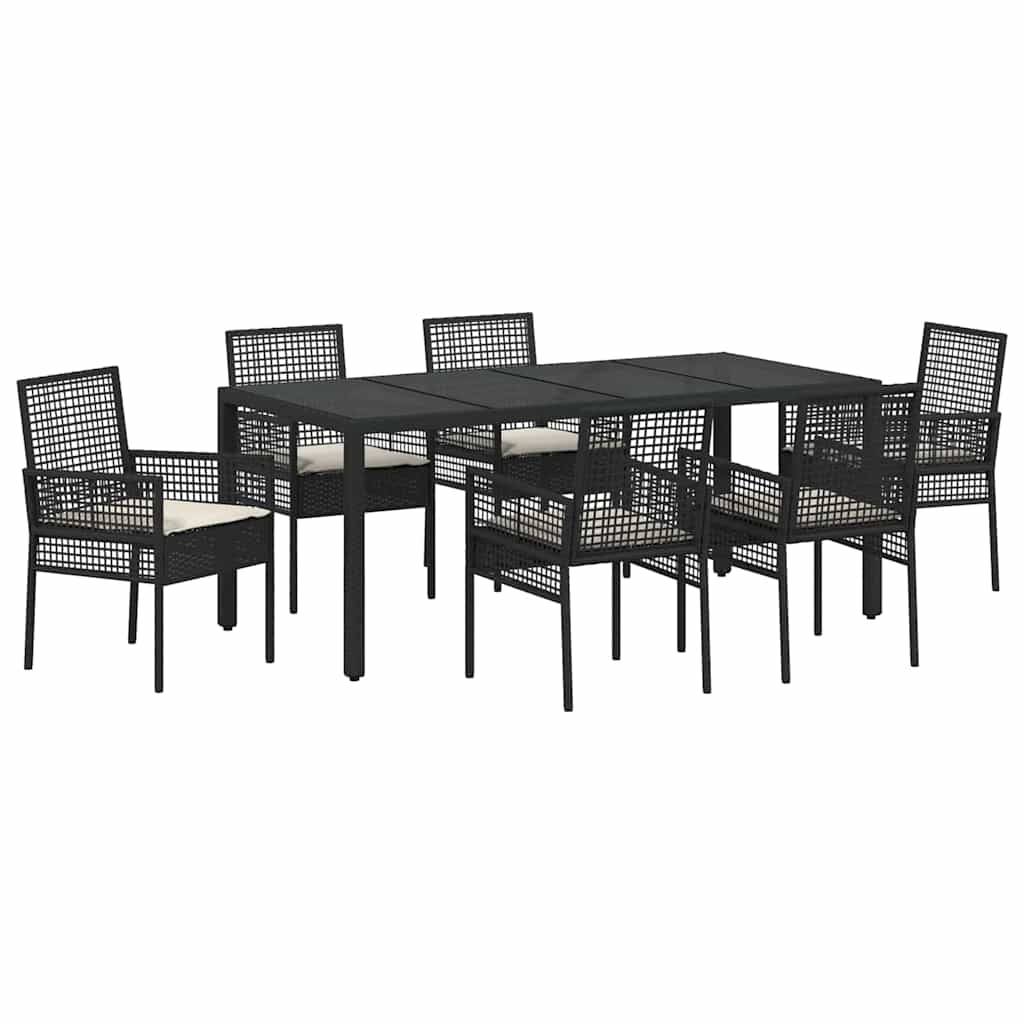 Table et chaises de jardin 6 places en résine tressée avec plateau en verre pour terrasse Noir – ComfortXL Outdoor Living - Image 2