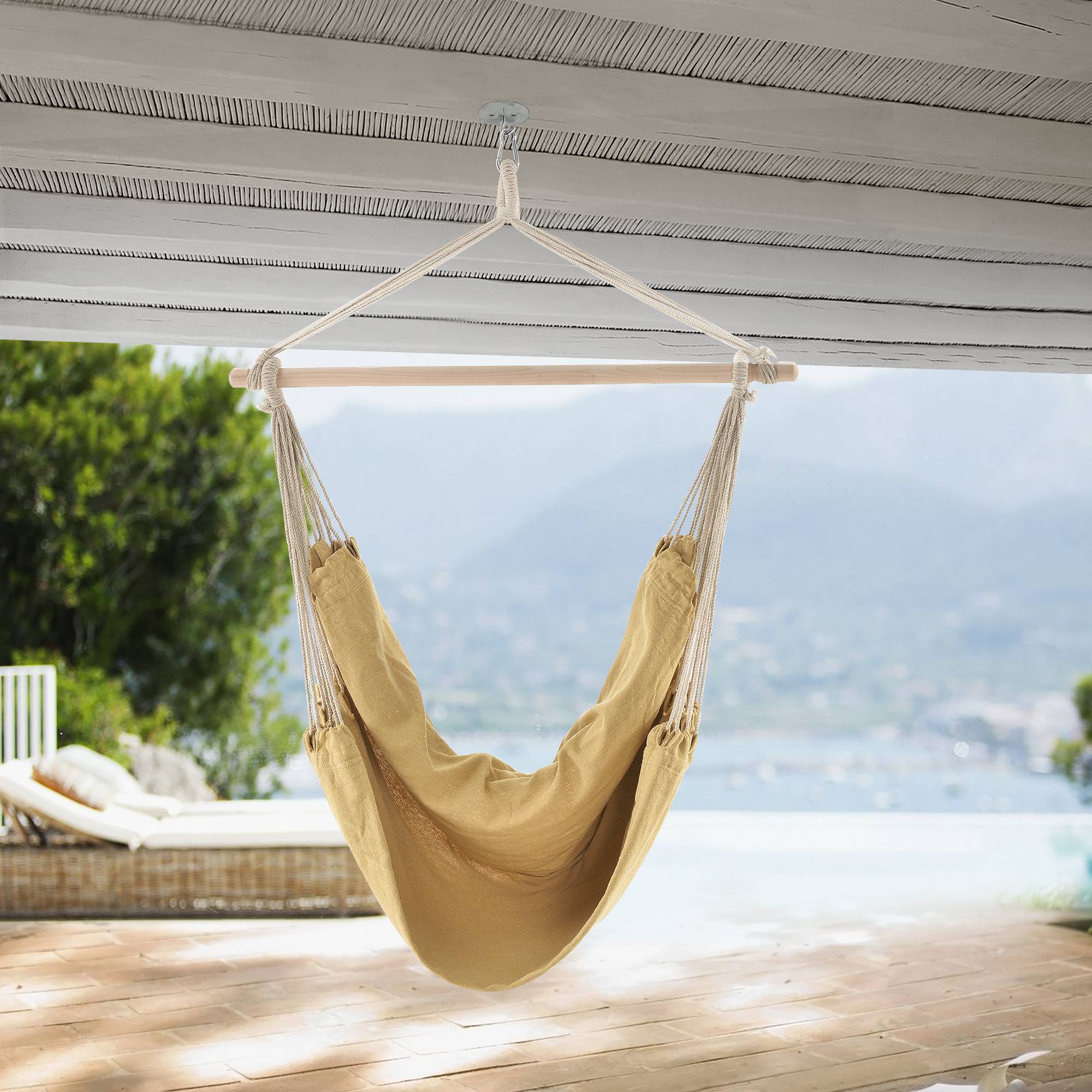 Casa.Pro - Siège Suspendu Diseröd Hamac en Coton Polyester Beige 100 x 100 cm [casa.pro] - Imagen 2