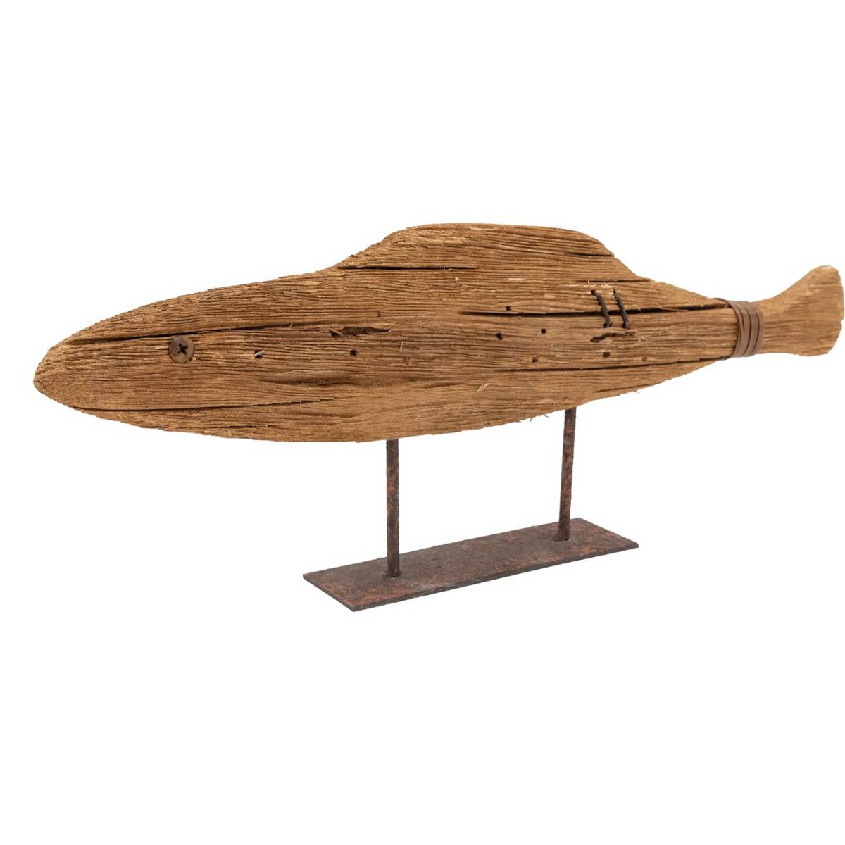 Aubry Gaspard - Poisson sur pied en bois recyclé et métal Petit modèle - Imagen 1