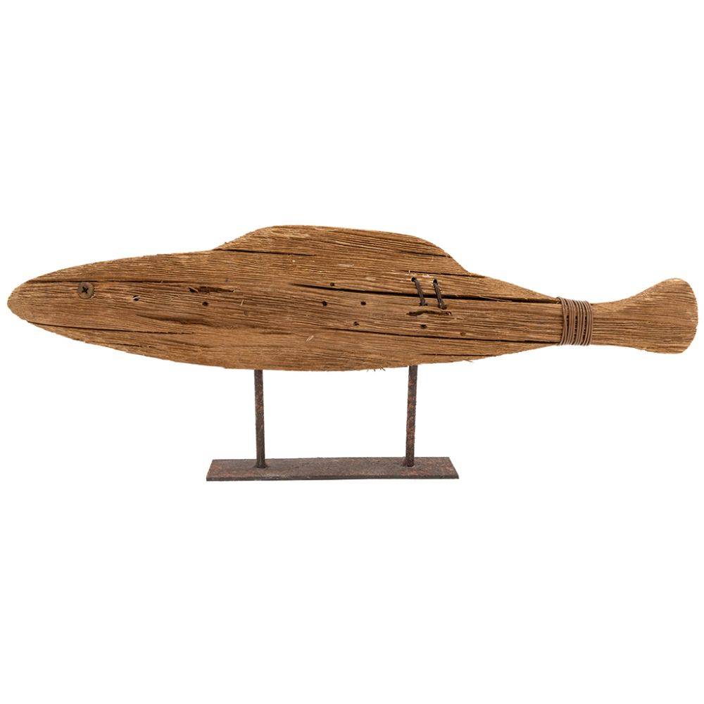 Aubry Gaspard - Poisson sur pied en bois recyclé et métal Petit modèle - Imagen 3