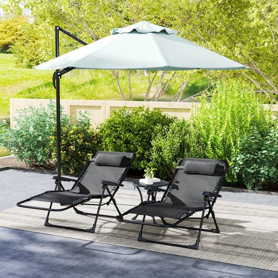 Lot de 2 bain de soleil, chaise longue pliante inclinable avec appuie-tête, 90x65x112cm Noir fr77 - Image 3