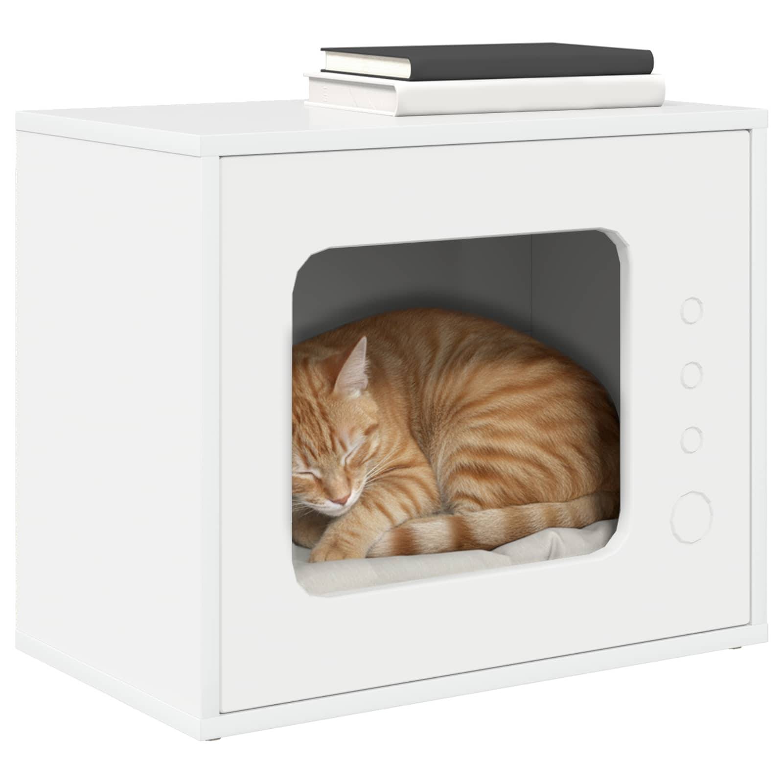 Maison Chat Laquée Bois Brillant Repos Blanc 51cm pour Chat Lumineux - ComfortXL Outdoor Living - Image 3