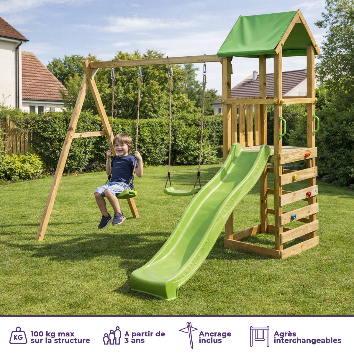 Kangui - Aire de jeux bois enfant : plateforme 120 cm avec toboggan WALLI Kangui - Image 2