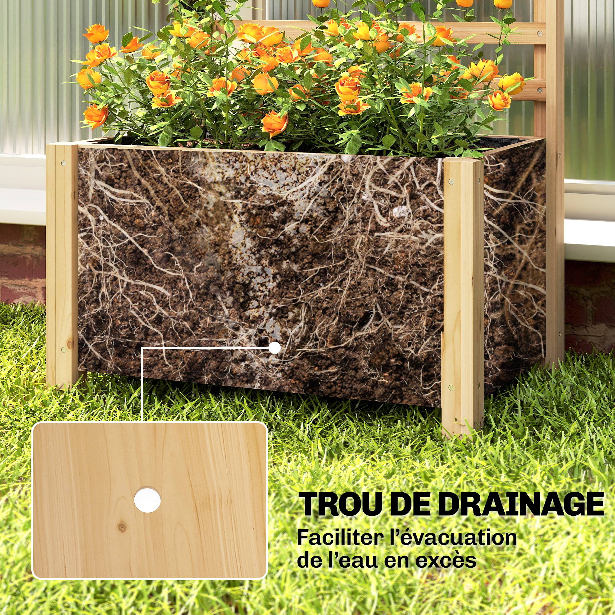 Jardinière avec treilli bois naturel 60 x 39 x 120 cm - PANGIVO - Image 8
