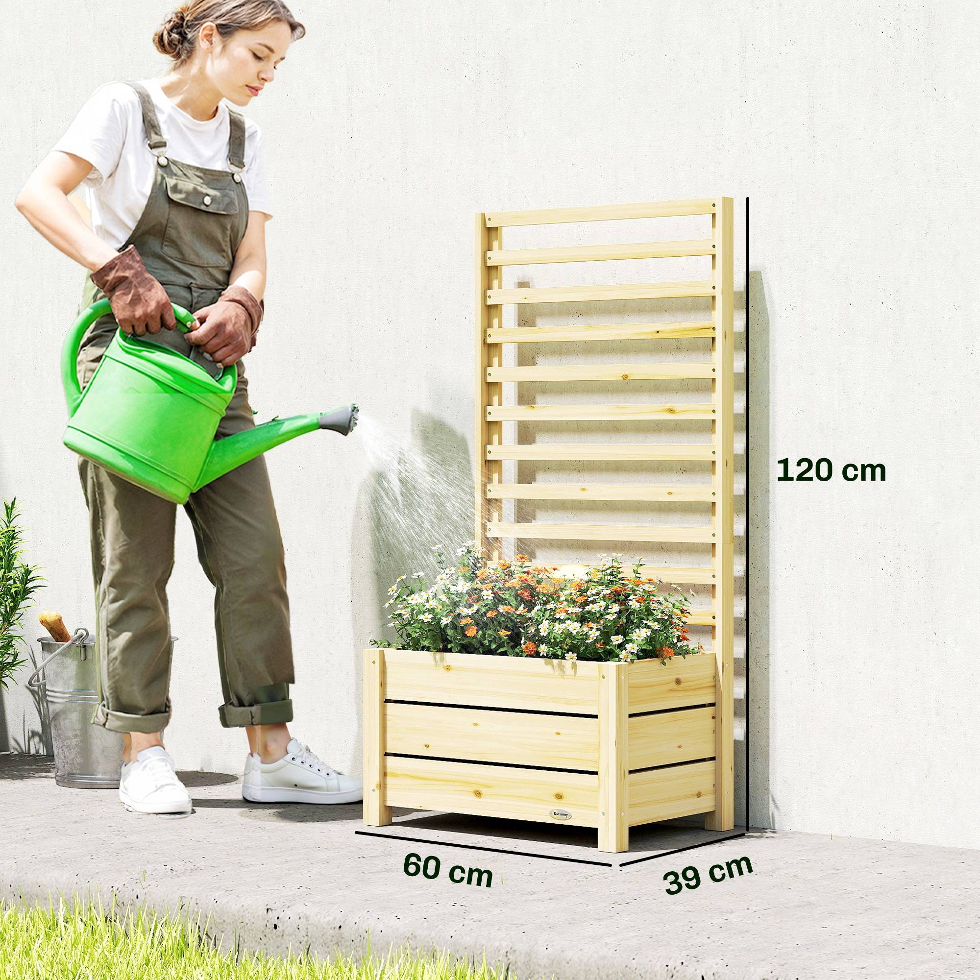 Jardinière avec treilli bois naturel 60 x 39 x 120 cm - PANGIVO - Image 5