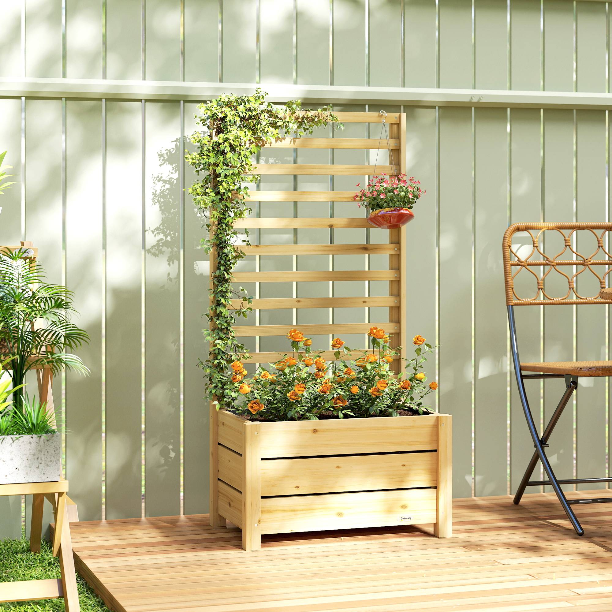 Jardinière avec treilli bois naturel 60 x 39 x 120 cm - PANGIVO - Image 3