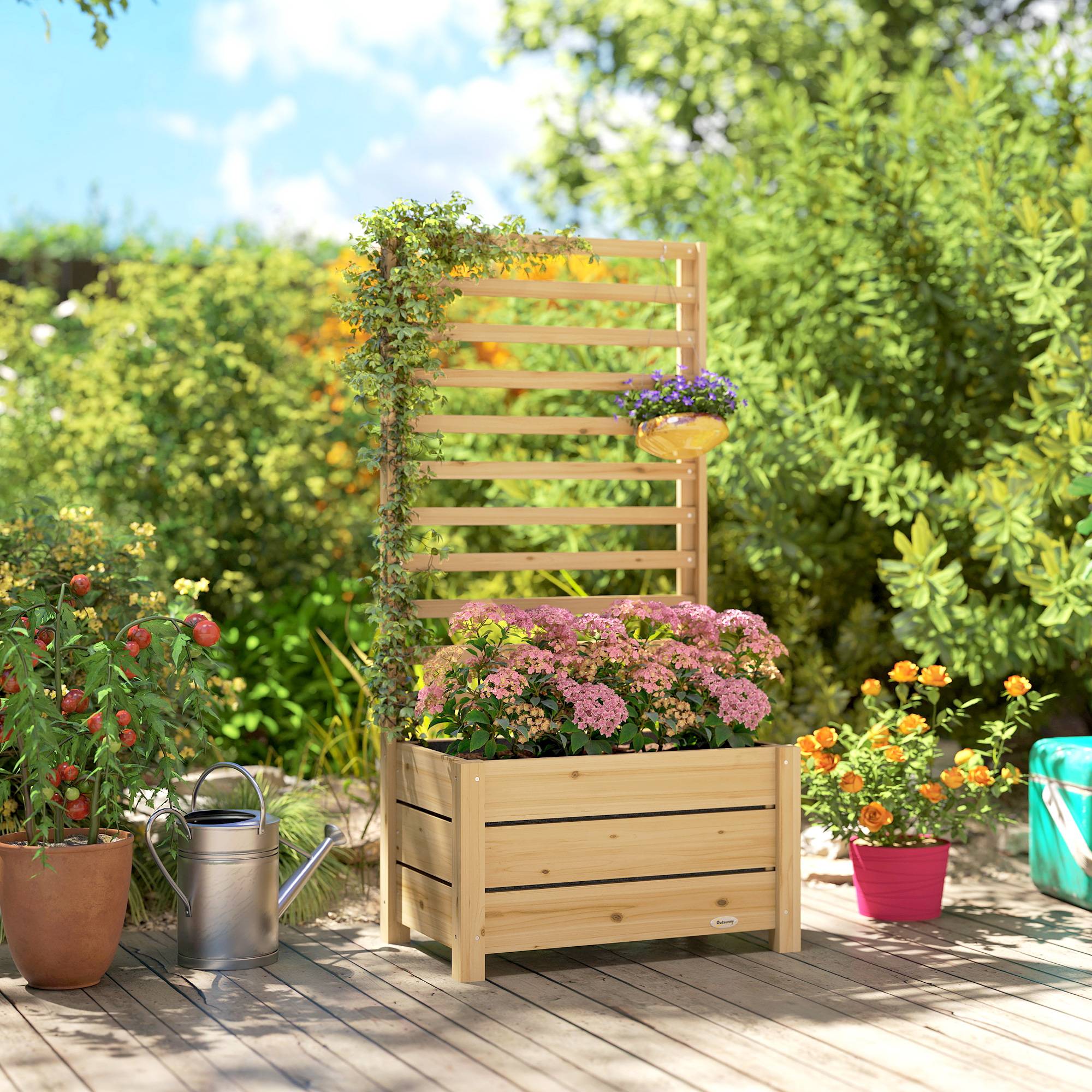 Jardinière avec treilli bois naturel 60 x 39 x 120 cm - PANGIVO - Image 4