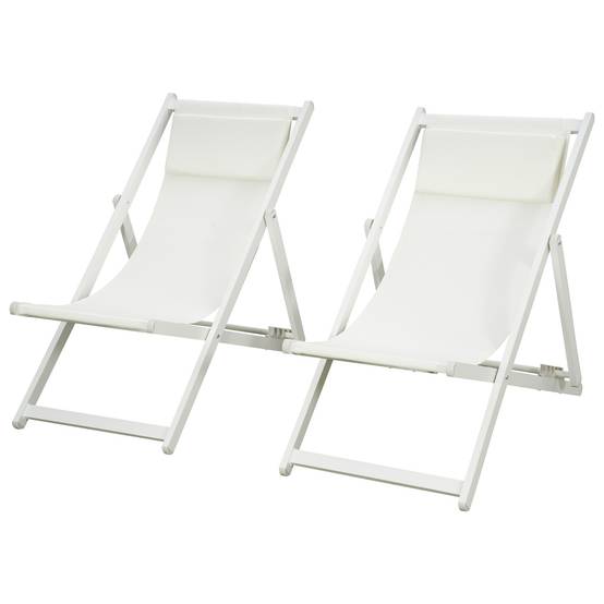 Ensemble de 2 chaises longues pliantes en aluminium avec dossier et appui-tête réglables sur 5 positions, 60 x 100 x 85 cm, blanc - Image 2