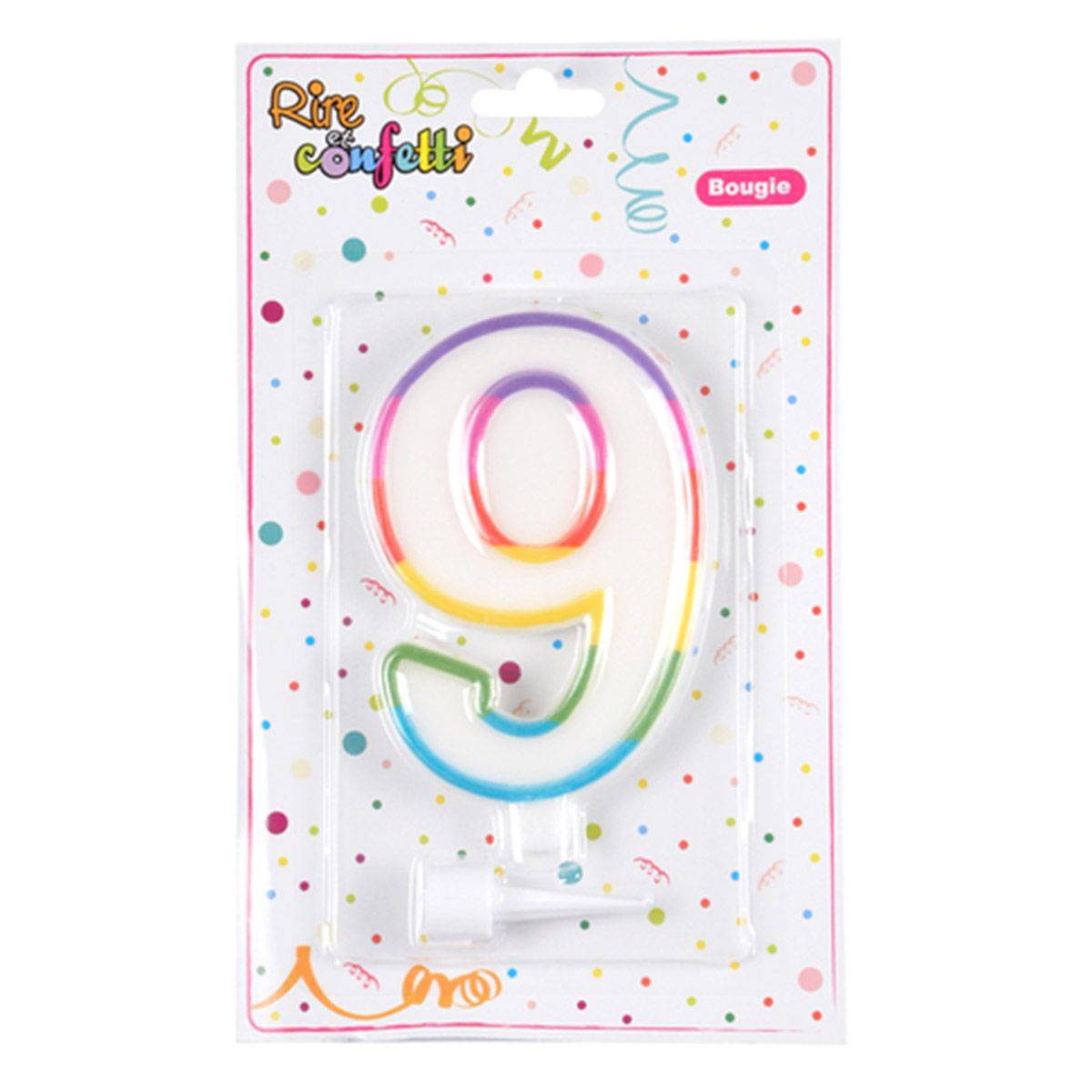 Bougie d'Anniversaire "Chiffre 9" 10cm Multicolore - Image 3