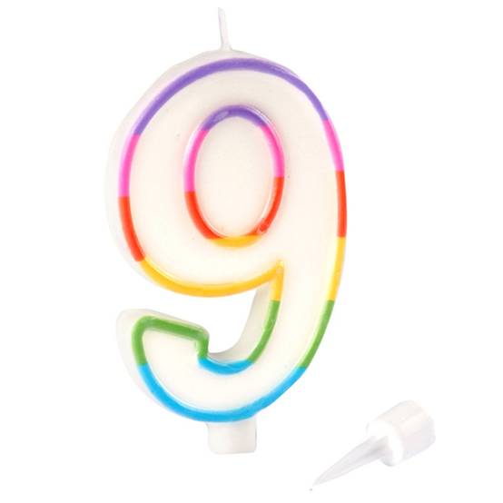 Bougie d'Anniversaire "Chiffre 9" 10cm Multicolore - Image 2