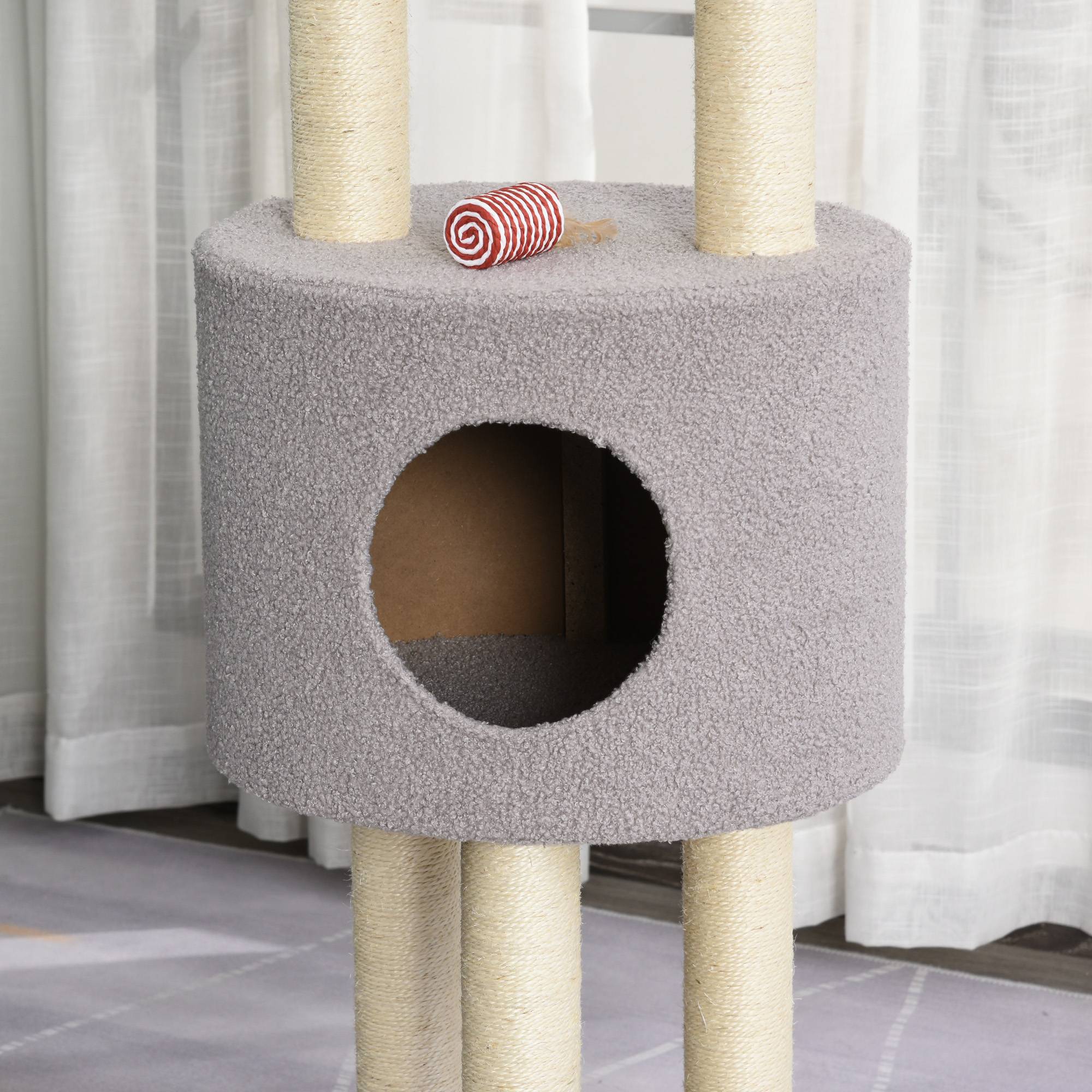 Pawhut - PawHut Arbre à Chats avec Griffoir Niche Poteaux Peluche Haute Densité 45L x 40L x 148H cm Gris - Imagen 7