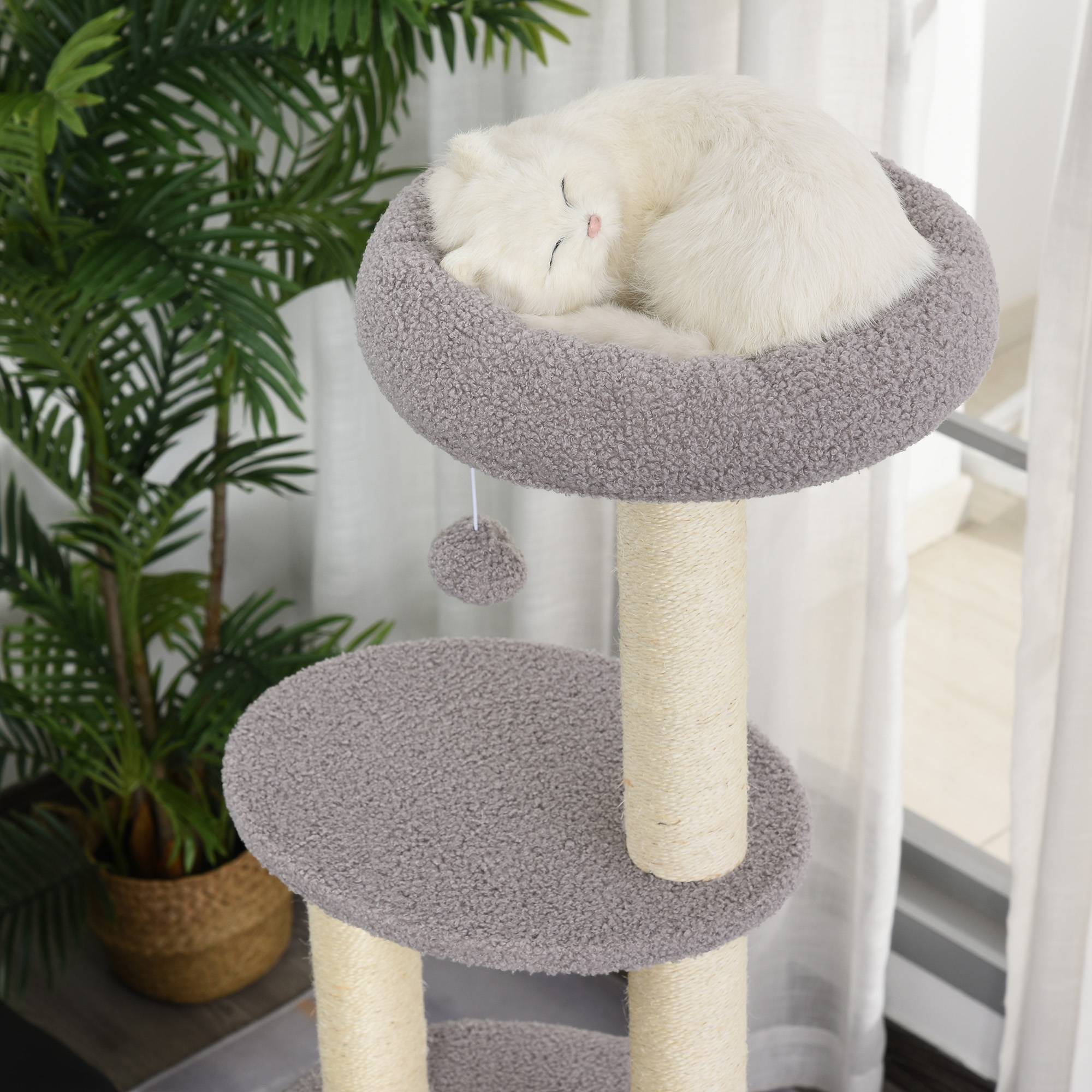 Pawhut - PawHut Arbre à Chats avec Griffoir Niche Poteaux Peluche Haute Densité 45L x 40L x 148H cm Gris - Imagen 8