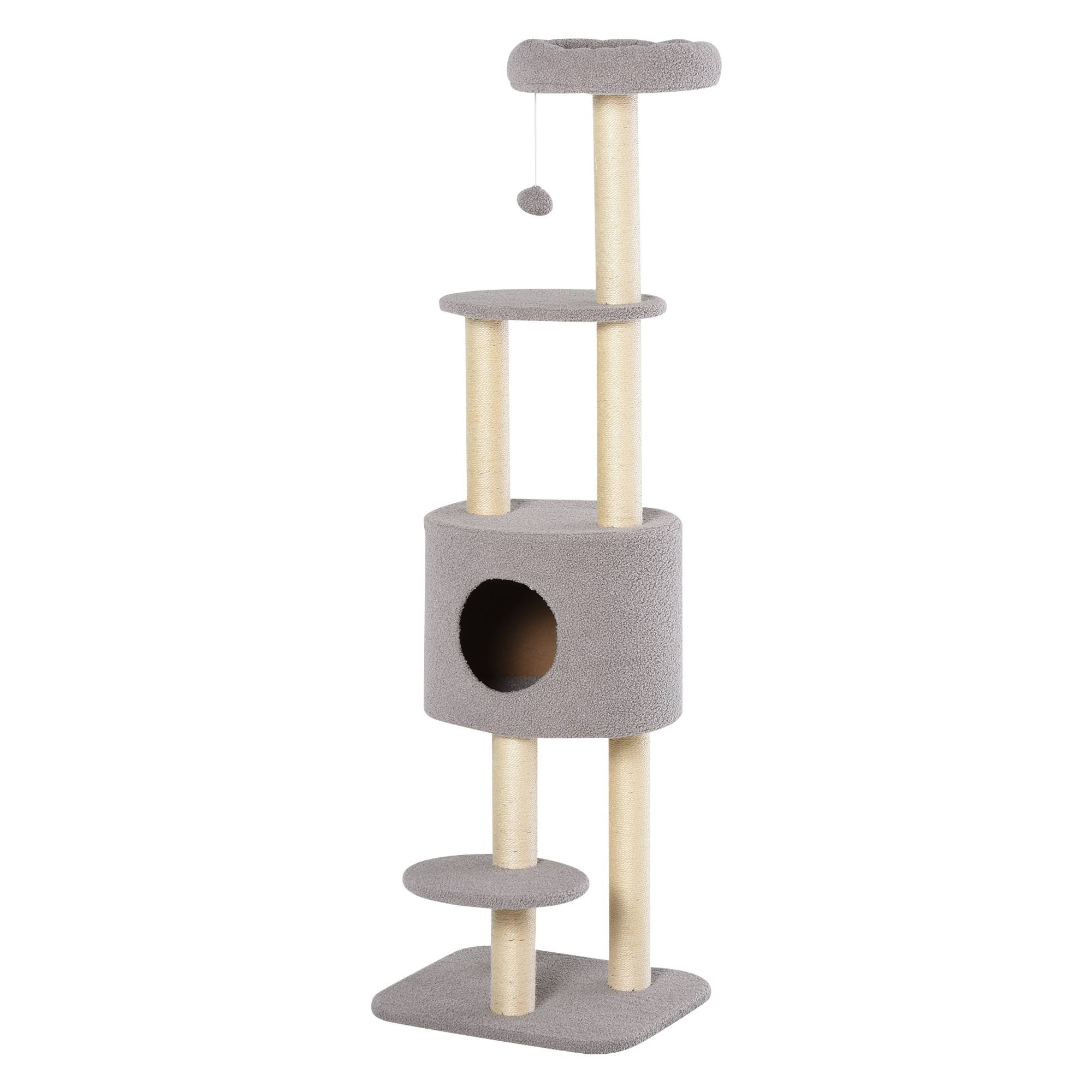 Pawhut - PawHut Arbre à Chats avec Griffoir Niche Poteaux Peluche Haute Densité 45L x 40L x 148H cm Gris - Imagen 1