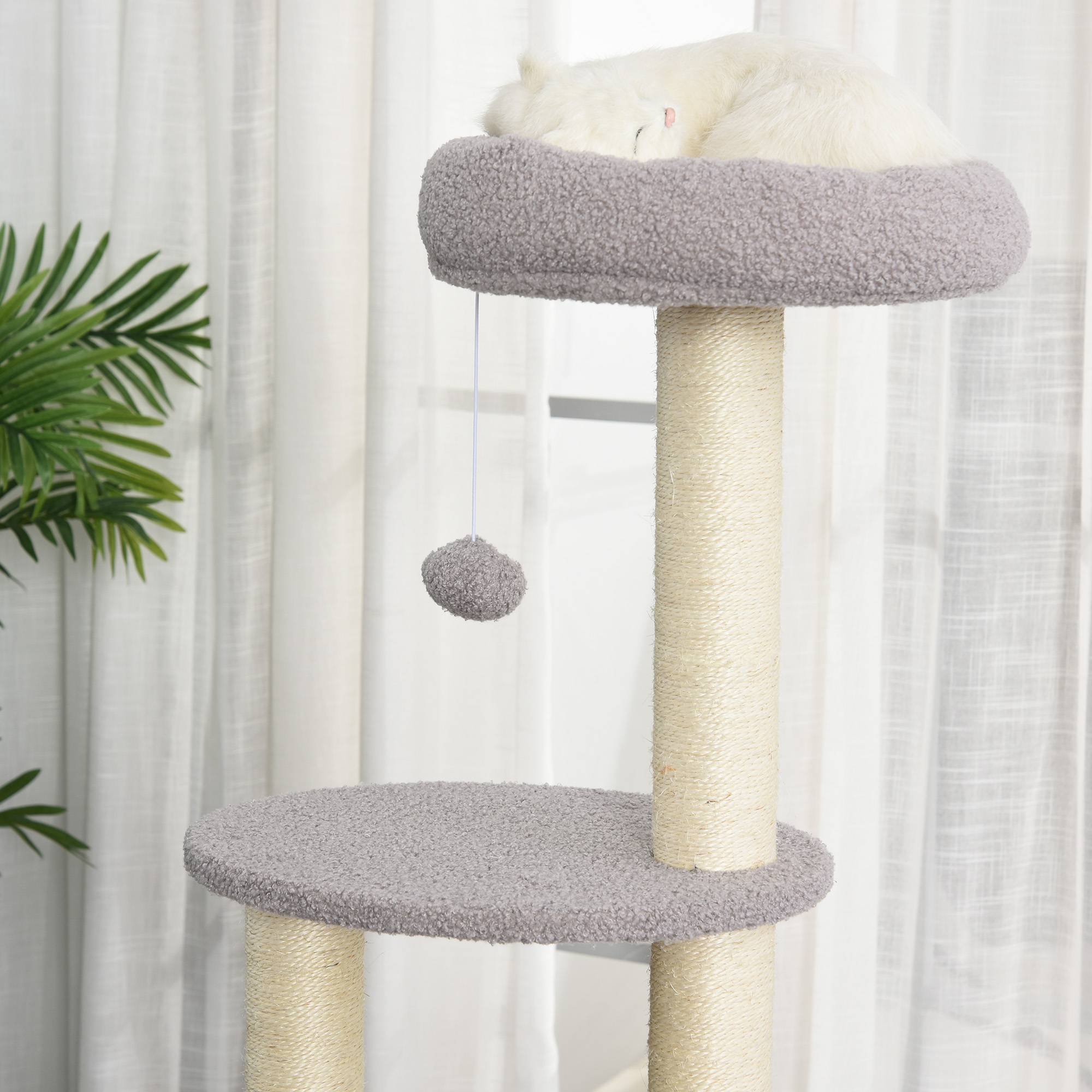 Pawhut - PawHut Arbre à Chats avec Griffoir Niche Poteaux Peluche Haute Densité 45L x 40L x 148H cm Gris - Imagen 4
