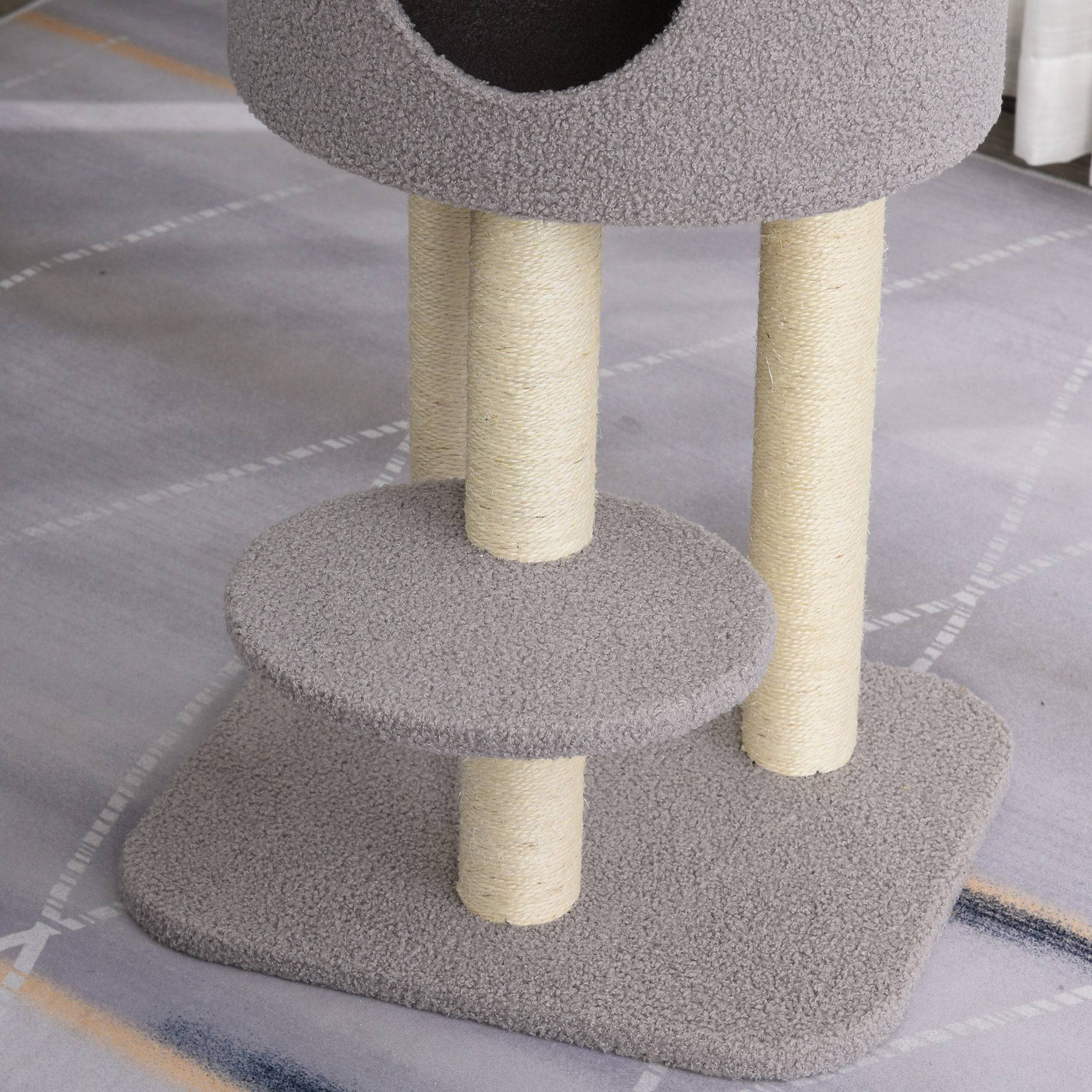 Pawhut - PawHut Arbre à Chats avec Griffoir Niche Poteaux Peluche Haute Densité 45L x 40L x 148H cm Gris - Imagen 6