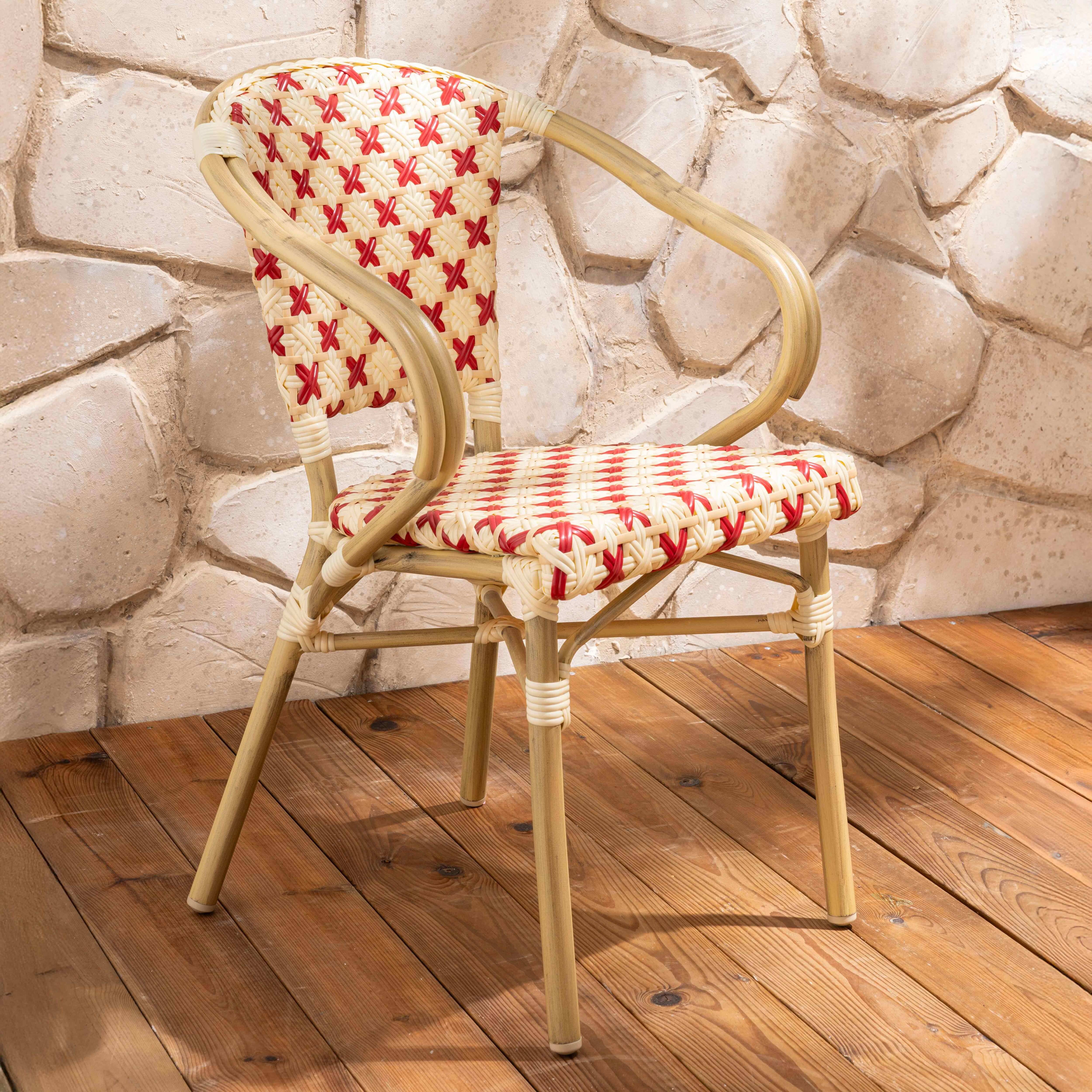 Oviala - Fauteuil de terrasse bistrot parisien en aluminium et rotin rouge Madeleine - Oviala - Imagen 2