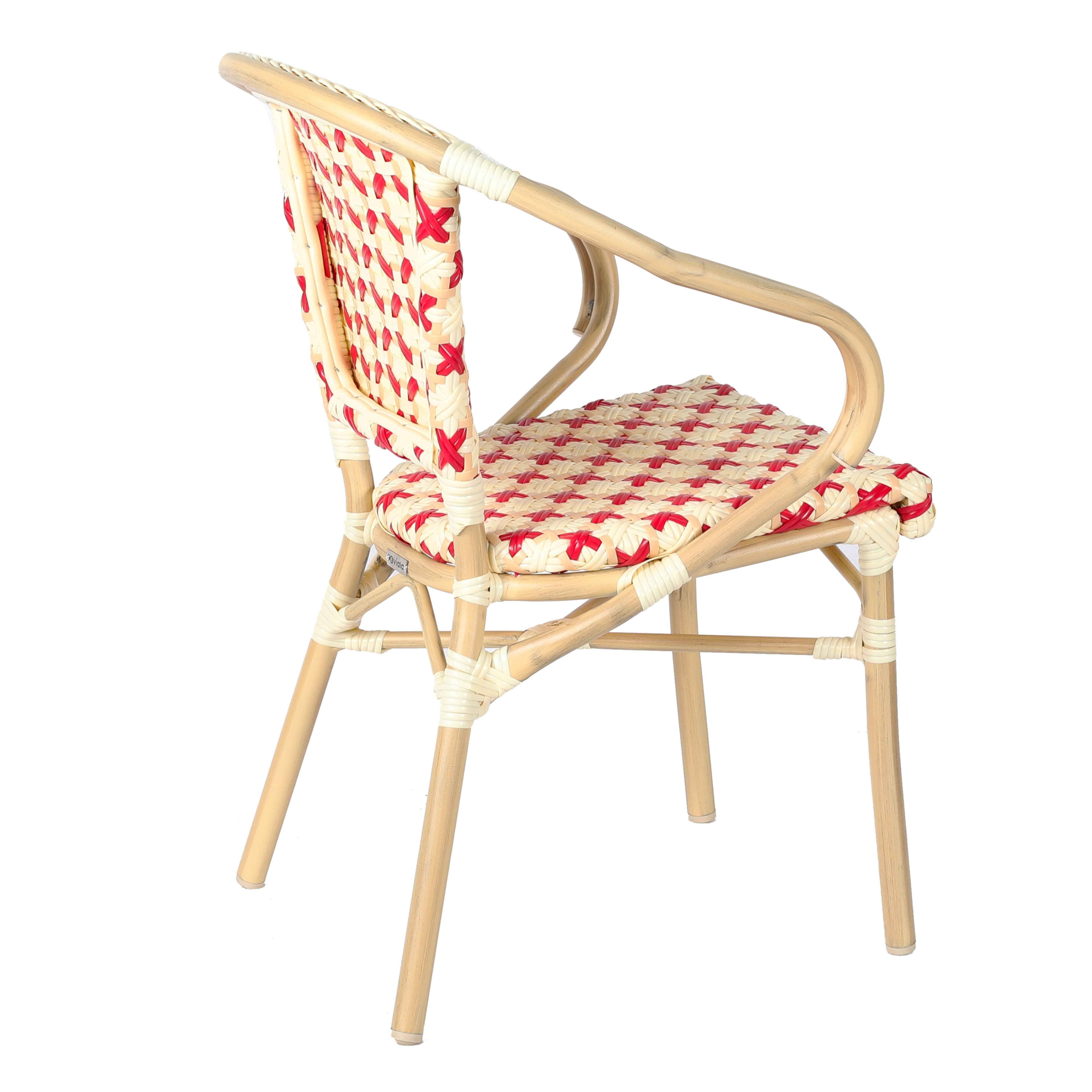 Oviala - Fauteuil de terrasse bistrot parisien en aluminium et rotin rouge Madeleine - Oviala - Imagen 6