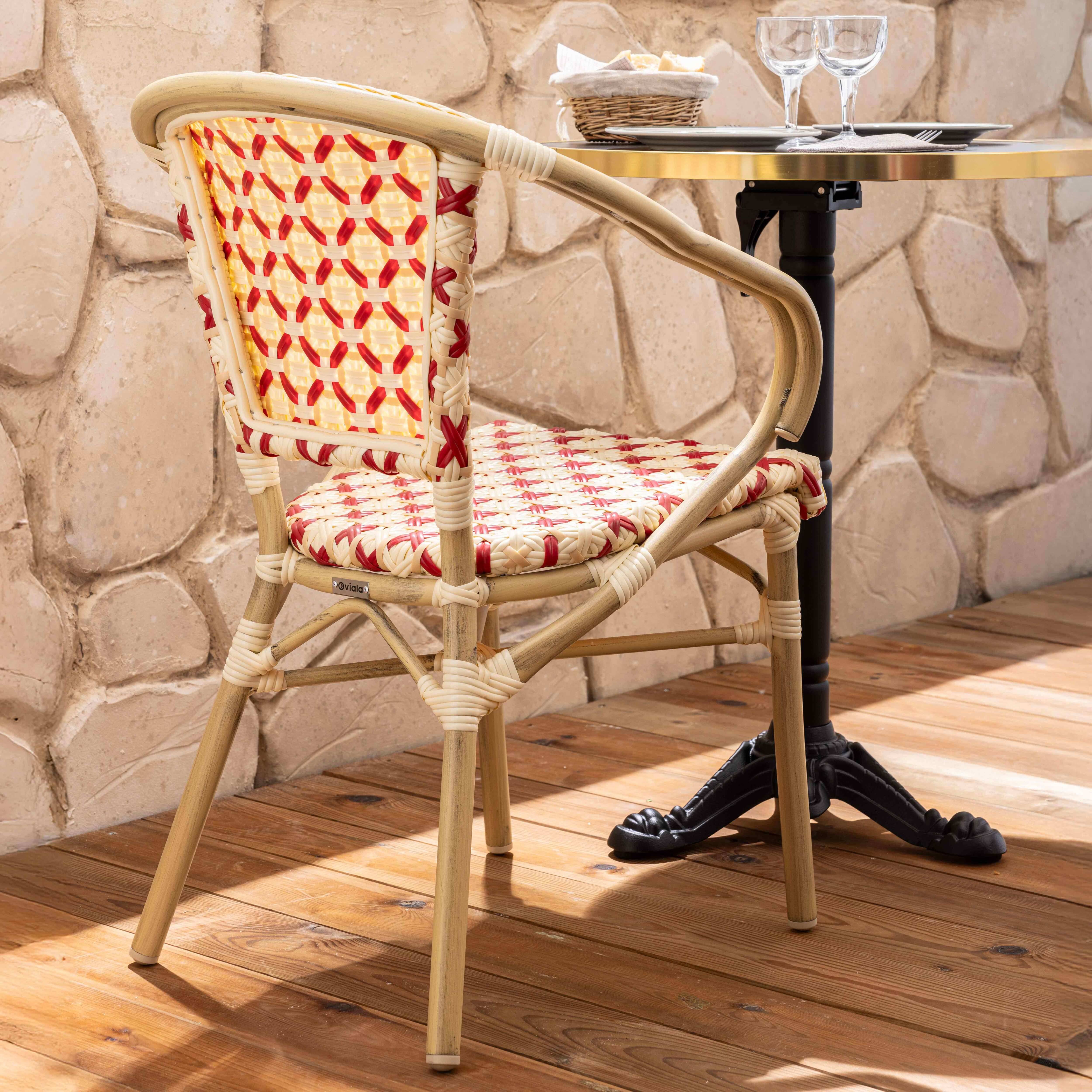 Oviala - Fauteuil de terrasse bistrot parisien en aluminium et rotin rouge Madeleine - Oviala - Imagen 3