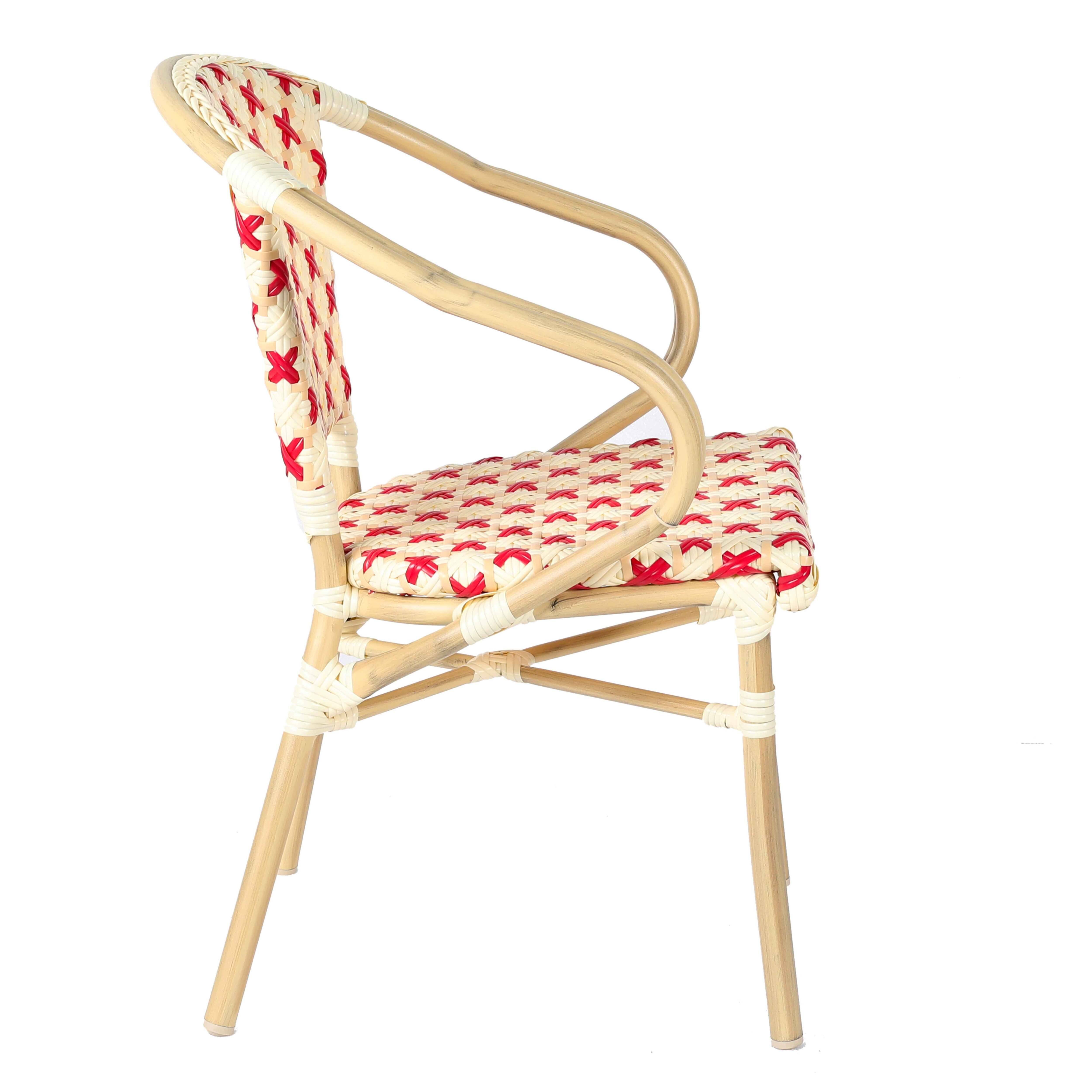 Oviala - Fauteuil de terrasse bistrot parisien en aluminium et rotin rouge Madeleine - Oviala - Imagen 5