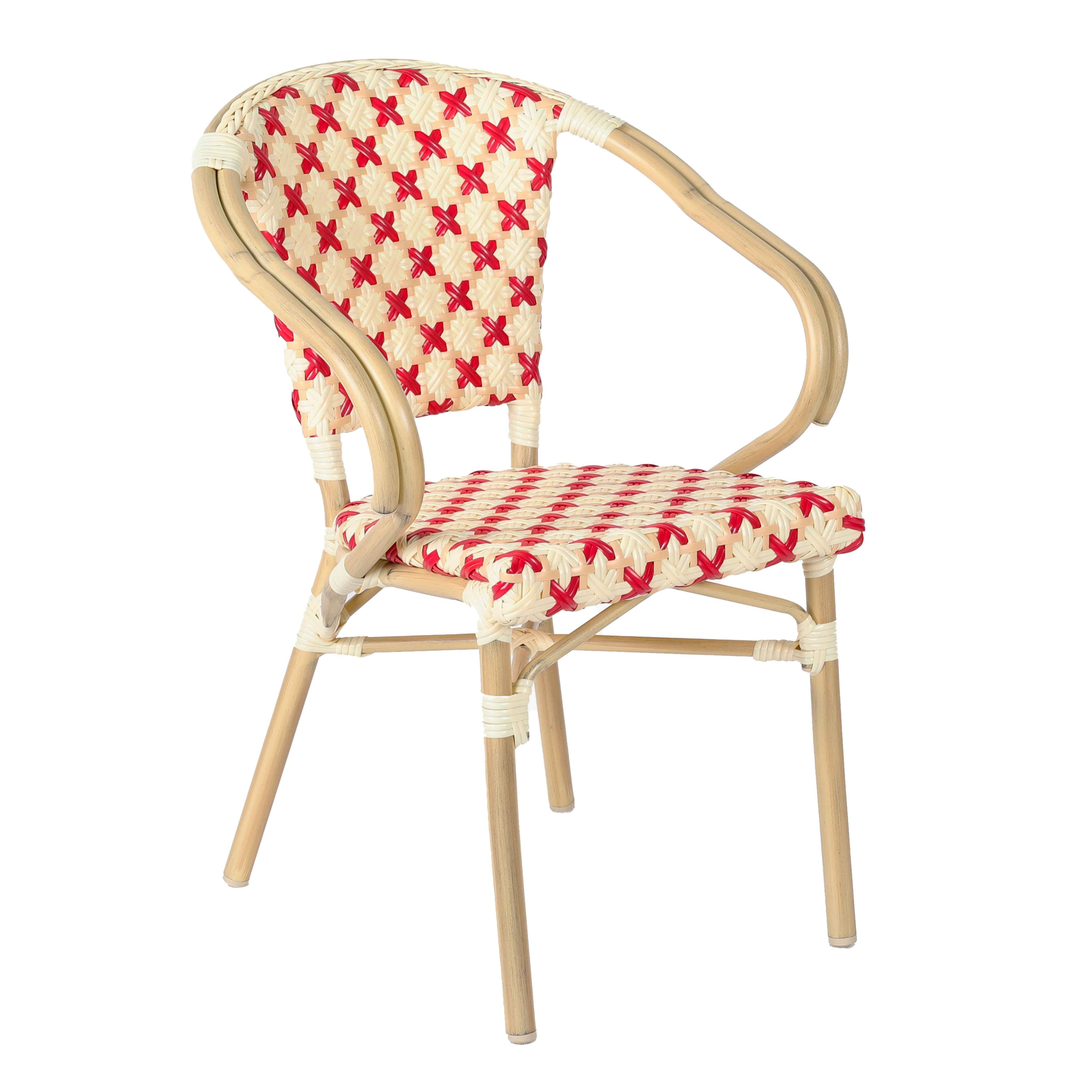 Oviala - Fauteuil de terrasse bistrot parisien en aluminium et rotin rouge Madeleine - Oviala - Imagen 1