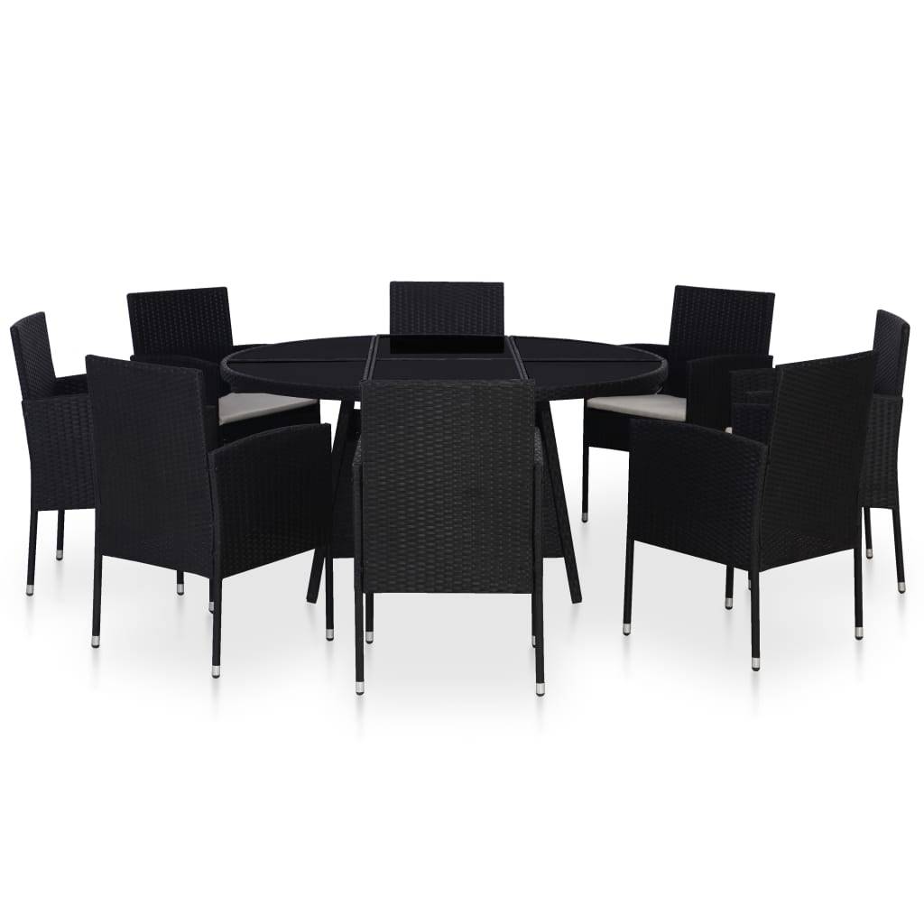Vidaxl - Ensemble à manger d'extérieur 9pcs coussins résine tressée noir vidaXL 43924 - Imagen 1