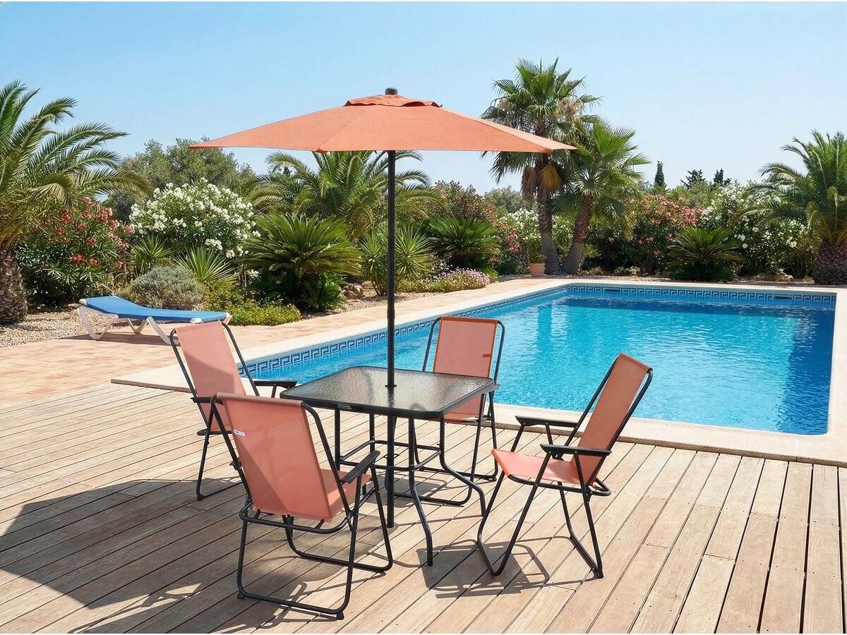 Table Et Chaises De Jardin Avec Parasol En Métal "convivia" - 4 Places - Terracotta -habitat Et Jardin - Image 2