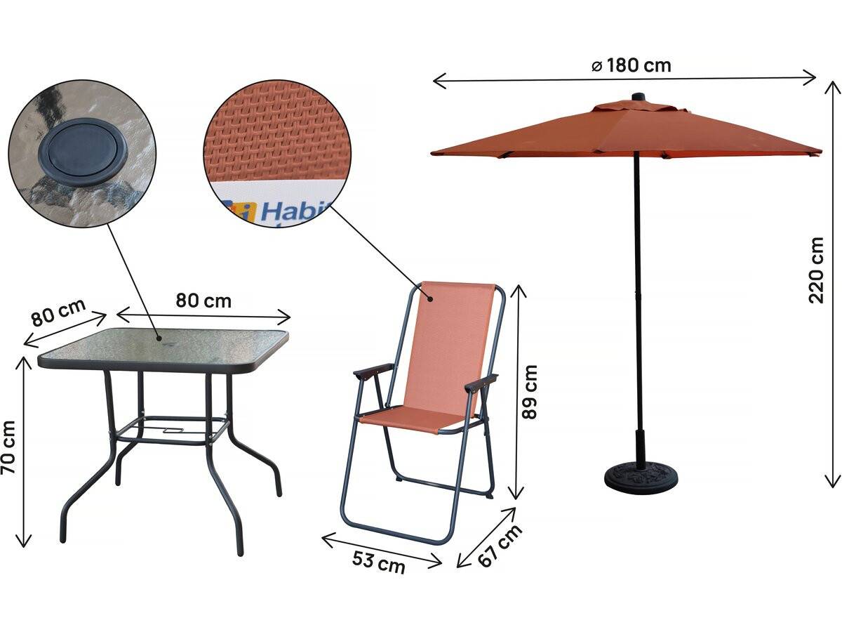 Table Et Chaises De Jardin Avec Parasol En Métal "convivia" - 4 Places - Terracotta -habitat Et Jardin - Image 3