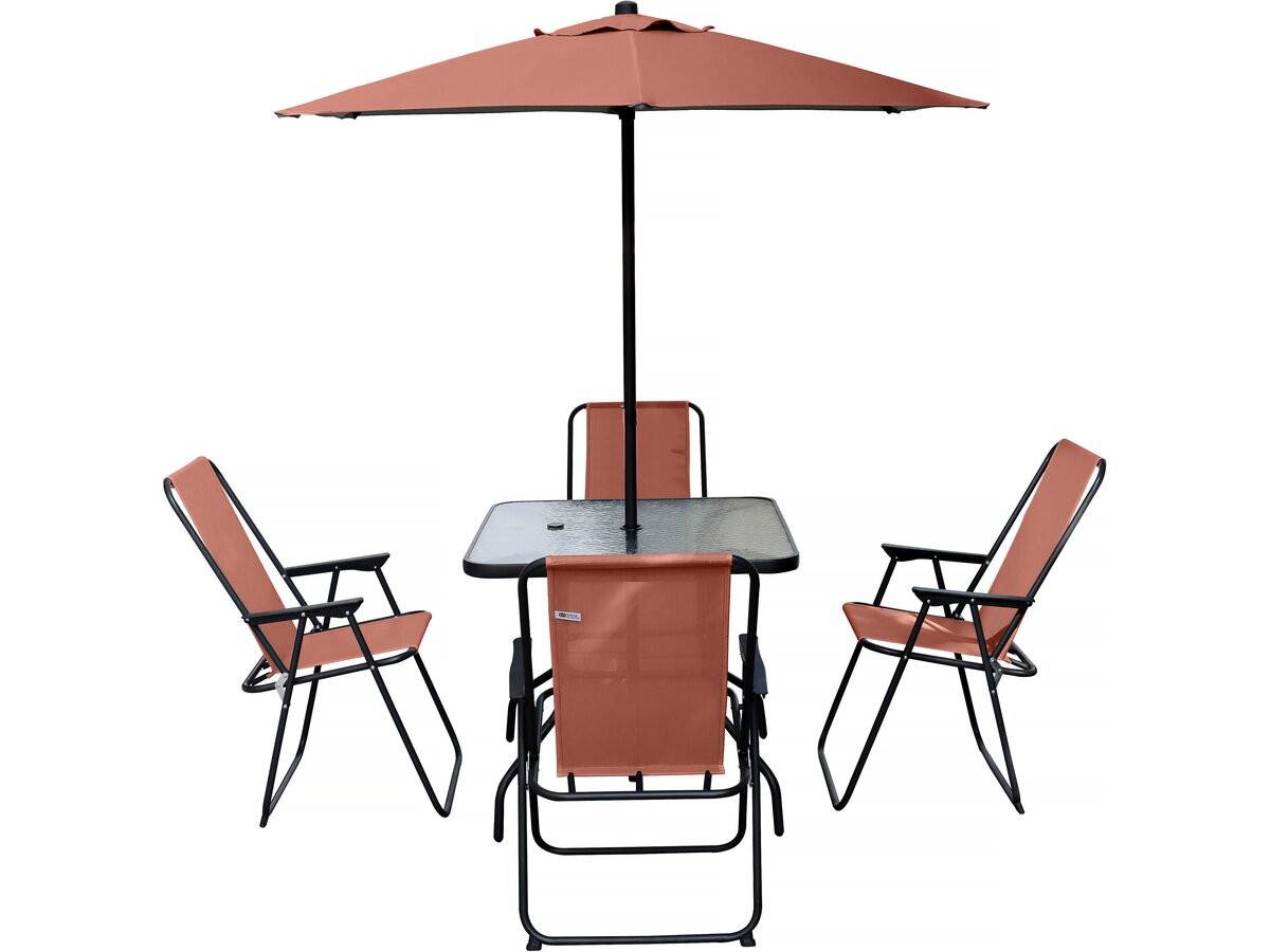 Table Et Chaises De Jardin Avec Parasol En Métal "convivia" - 4 Places - Terracotta -habitat Et Jardin - Image 1