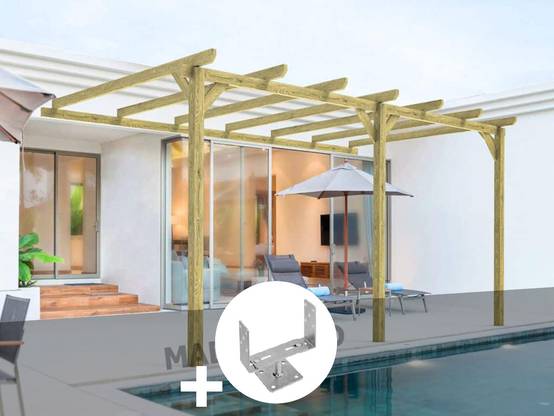 Pergola adossée en bois massif Orléans 510 x 300 cm + 3 supports surélevés - Maderland - Image 1
