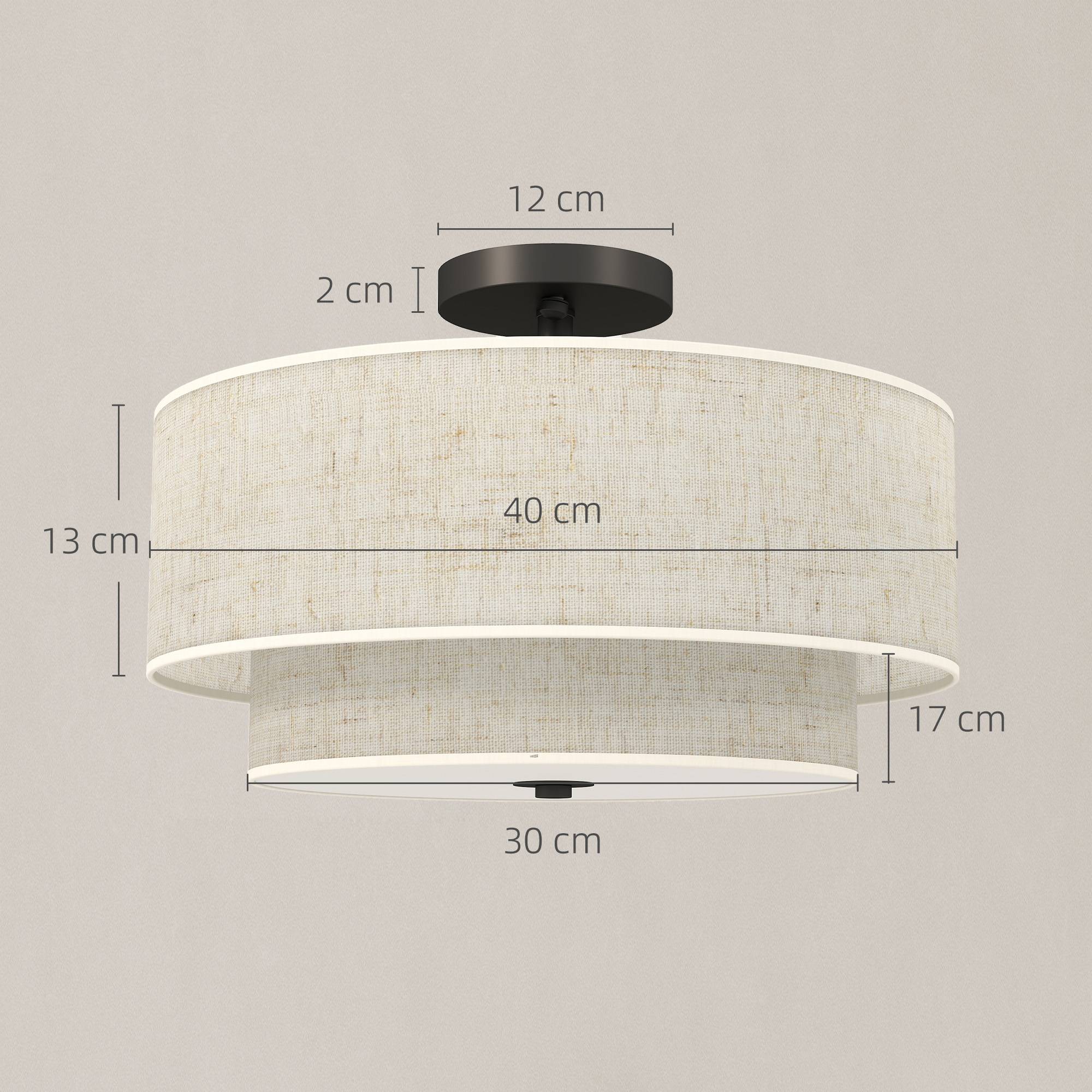 Sans Marque - Plafonnier suspension double abat-jour aspect lin blanc crème - Image 5