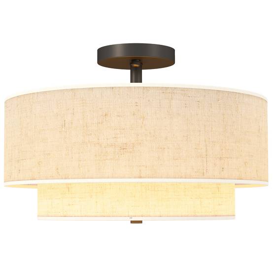 Sans Marque - Plafonnier suspension double abat-jour aspect lin blanc crème - Image 2