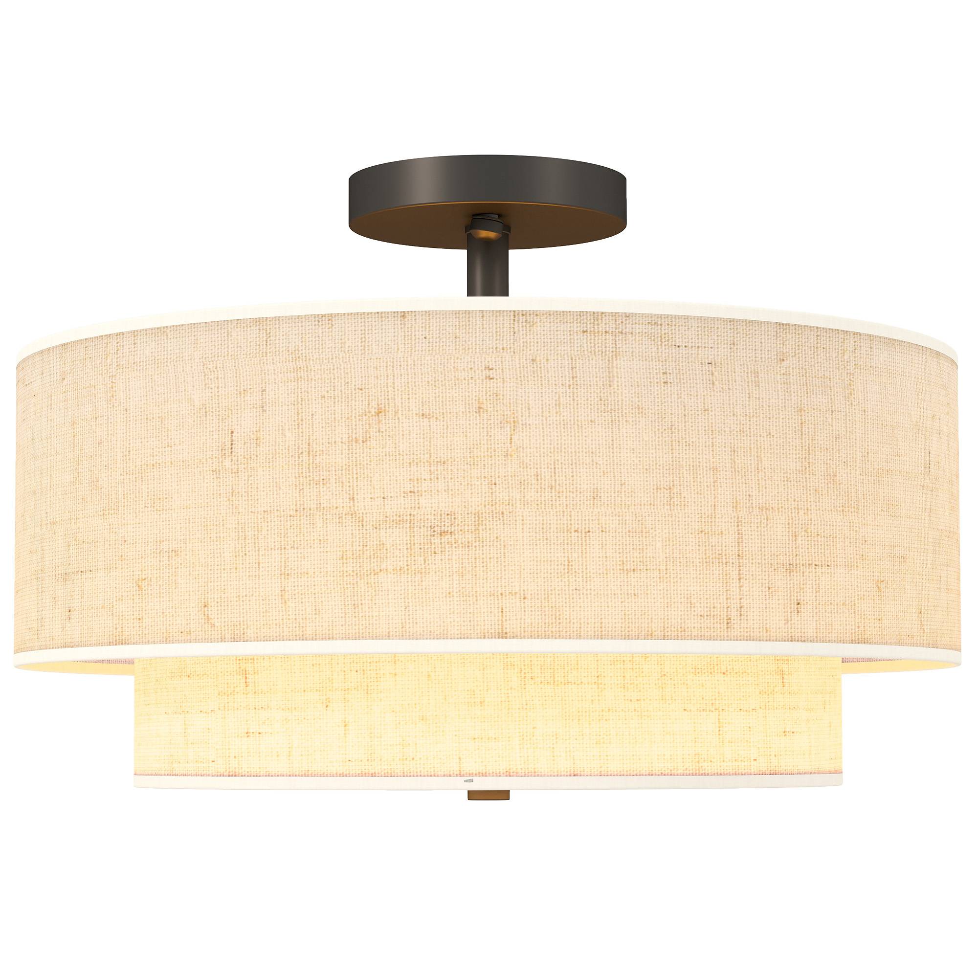 Sans Marque - Plafonnier suspension double abat-jour aspect lin blanc crème - Image 2