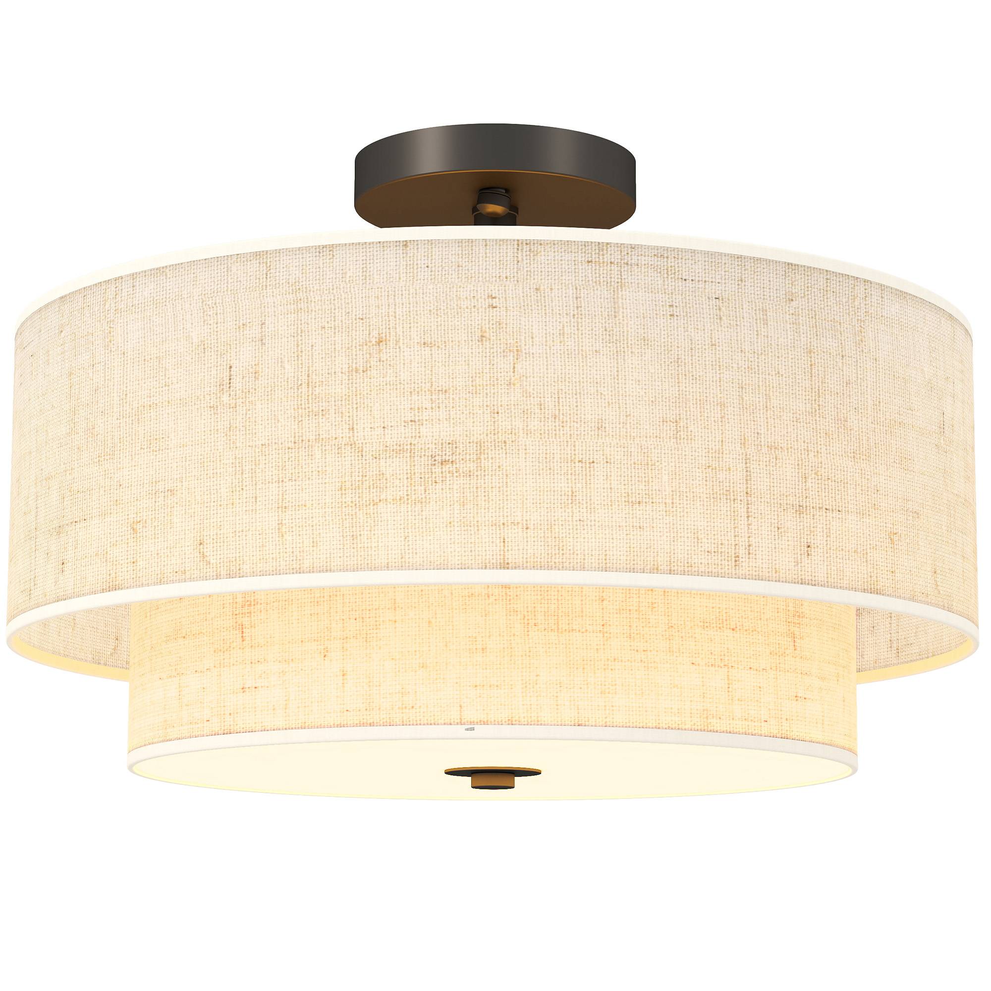 Sans Marque - Plafonnier suspension double abat-jour aspect lin blanc crème - Image 1