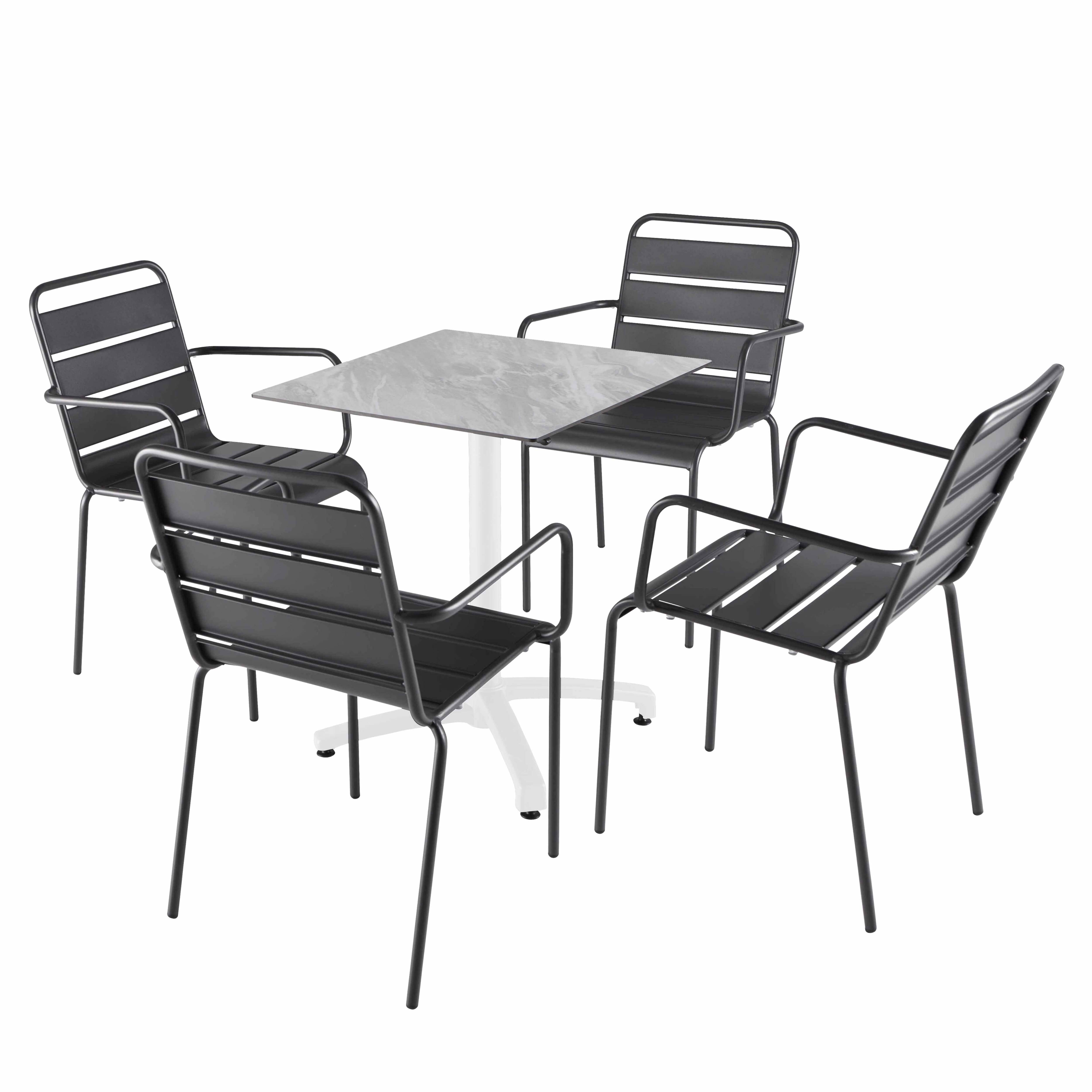 Oviala - Ensemble table 60 cm marbre et 4 chaises en métal gris - Oviala - Imagen 1