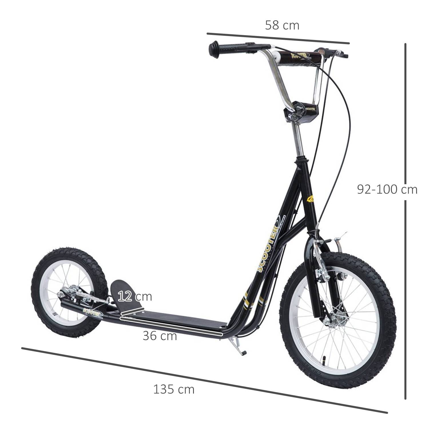 Sans Marque - Trottinette enfant pneus pneumatiques frein main réglable hauteur 40 cm 16 pouces 5 ans ville noire - Image 5