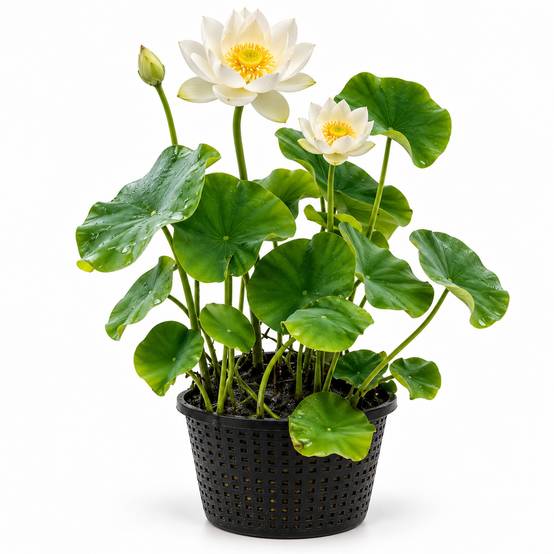 Lotus blanc - Nelumbo nucifera - Lot de 2 avec panier - Image 1