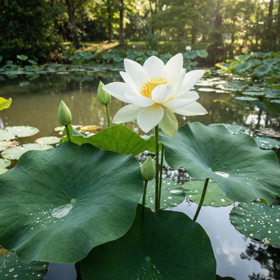 Lotus blanc - Nelumbo nucifera - Lot de 2 avec panier - Image 2