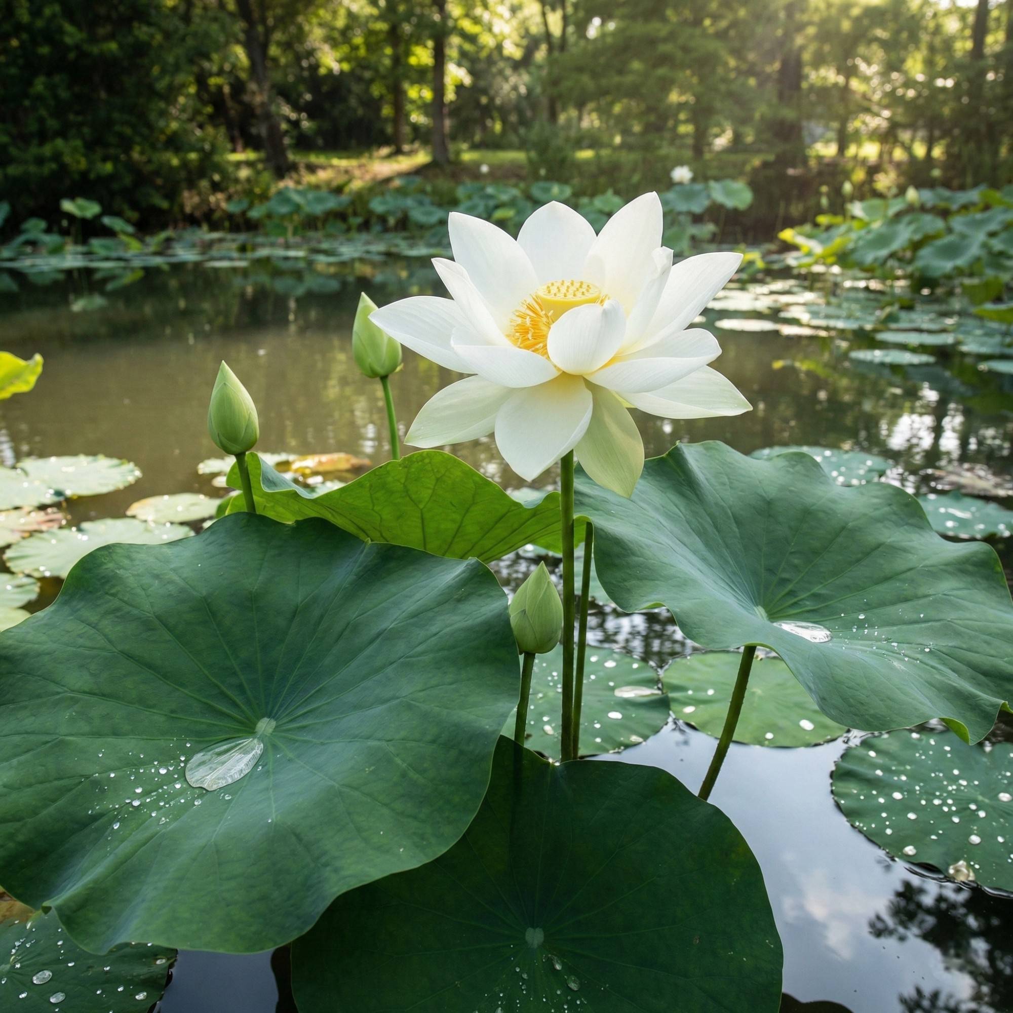 Lotus blanc - Nelumbo nucifera - Lot de 2 avec panier - Image 2