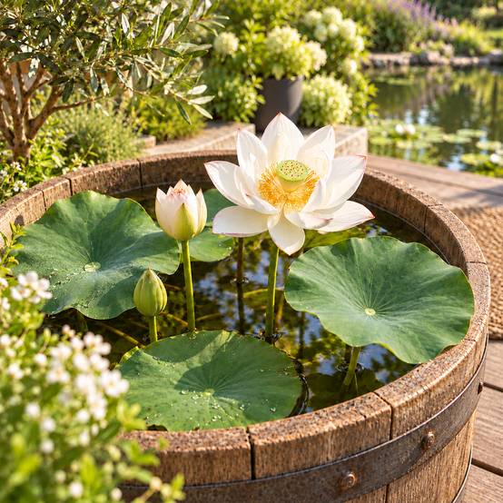 Lotus blanc - Nelumbo nucifera - Lot de 2 avec panier - Image 4