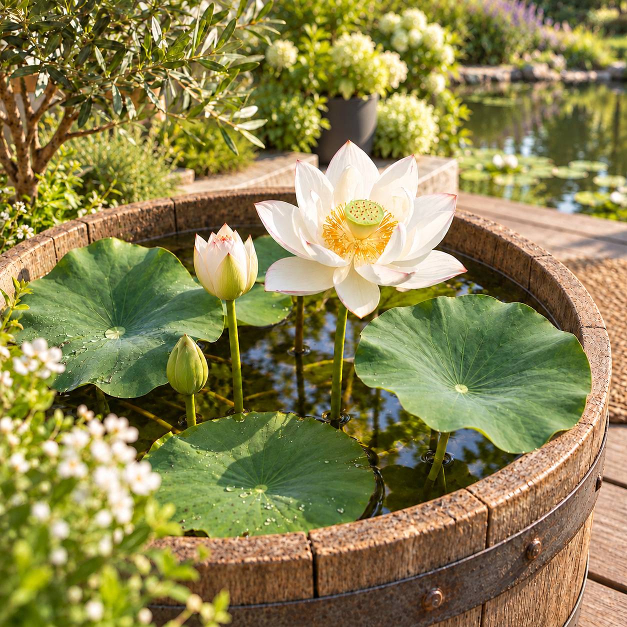 Lotus blanc - Nelumbo nucifera - Lot de 2 avec panier - Image 4