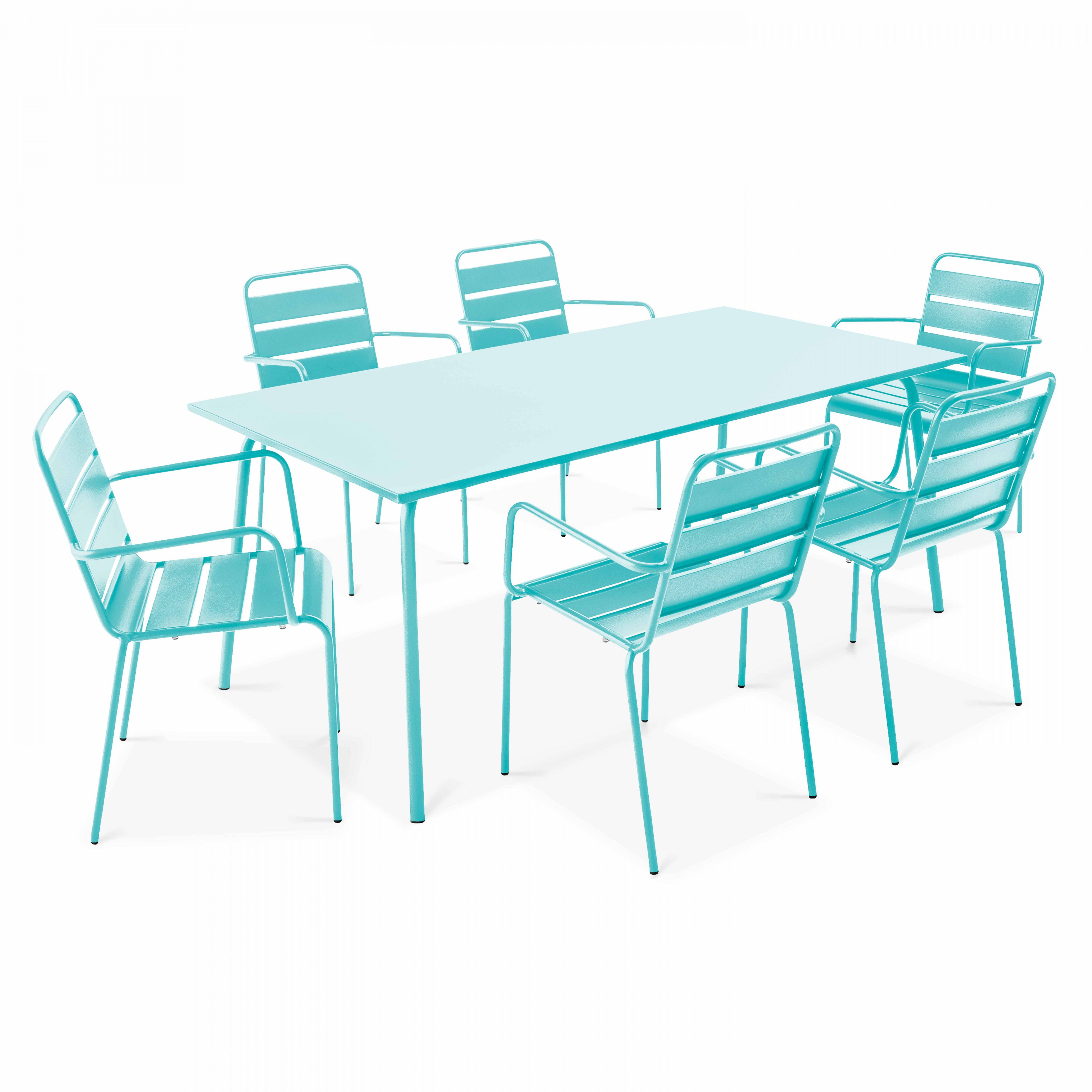 Oviala - Ensemble table de jardin et 6 fauteuils en métal turquoise Palavas - Oviala - Imagen 1