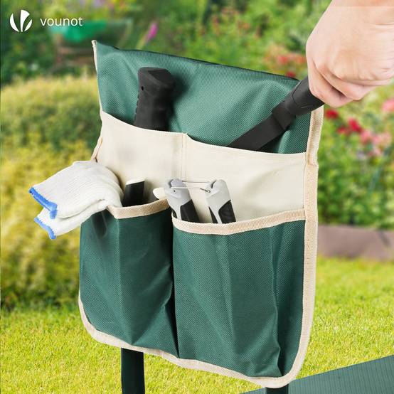 Agenouilloir tabouret de jardin 2 en 1 avec pochette de rangement EVA vert - Image 4