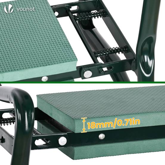 Agenouilloir tabouret de jardin 2 en 1 avec pochette de rangement EVA vert - Image 7