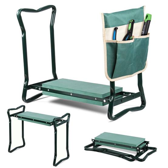 Agenouilloir tabouret de jardin 2 en 1 avec pochette de rangement EVA vert - Image 1