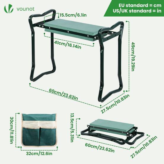 Agenouilloir tabouret de jardin 2 en 1 avec pochette de rangement EVA vert - Image 3