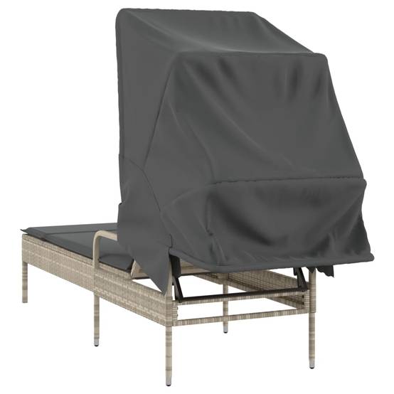 Chaise longue avec auvent résine tressée gris clair 62 x 200 x 130 cm - PANGIVO - Image 6