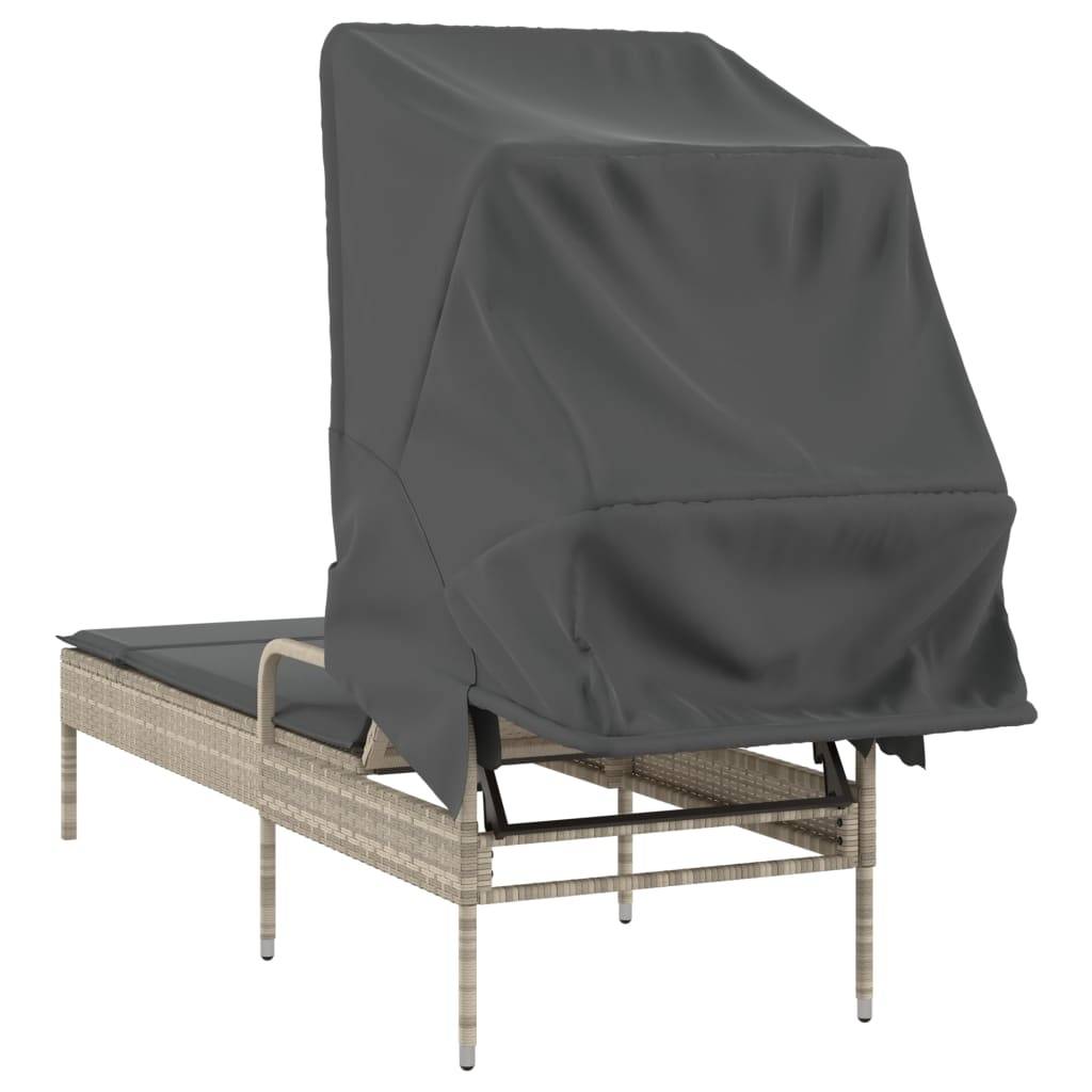 Chaise longue avec auvent résine tressée gris clair 62 x 200 x 130 cm - PANGIVO - Image 6